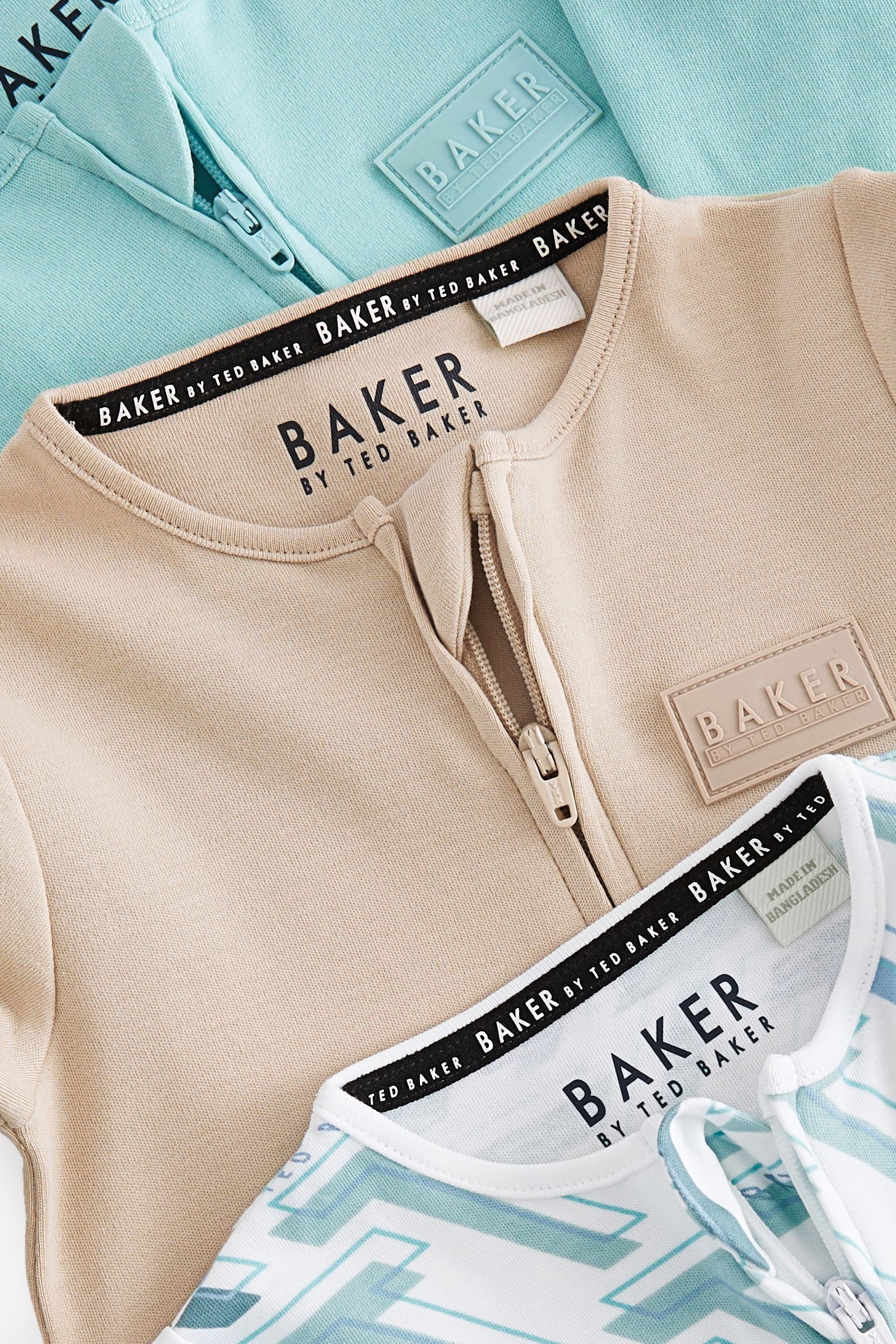 Baker by Ted Baker Blue/Stone 100% Cotton Sleepsuits 3 Pack