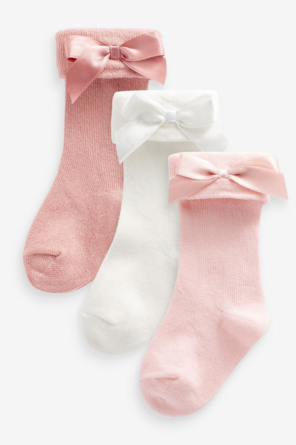 Pink/White Bow Baby Socks 3 Pack (0mths-2yrs)