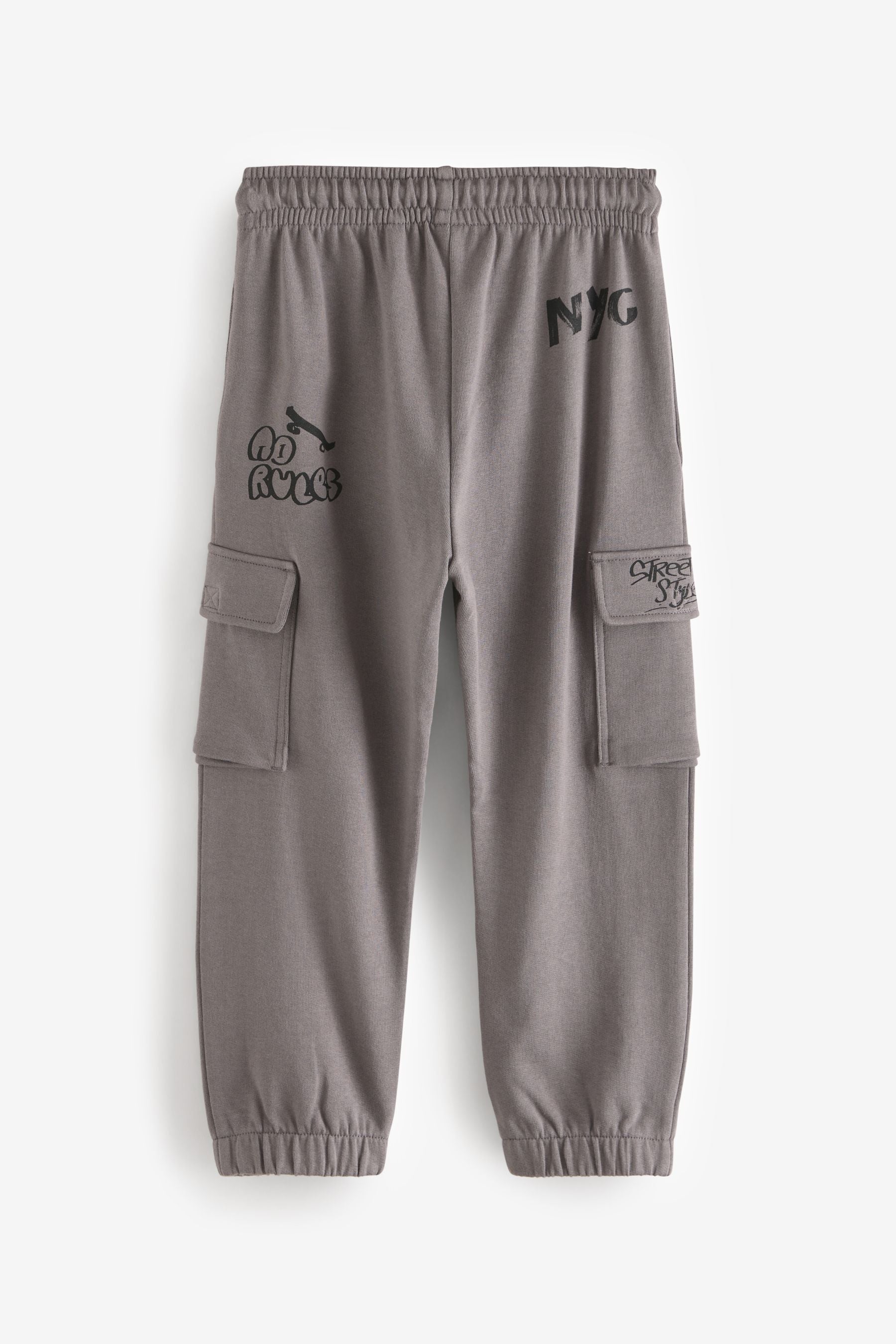 Slate Grey Graphic Print 100% Cotton Cargo Joggers (3-16yrs)