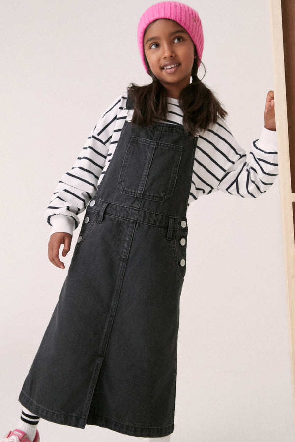 Black Denim Maxi Pinafore Dress (3-16yrs)