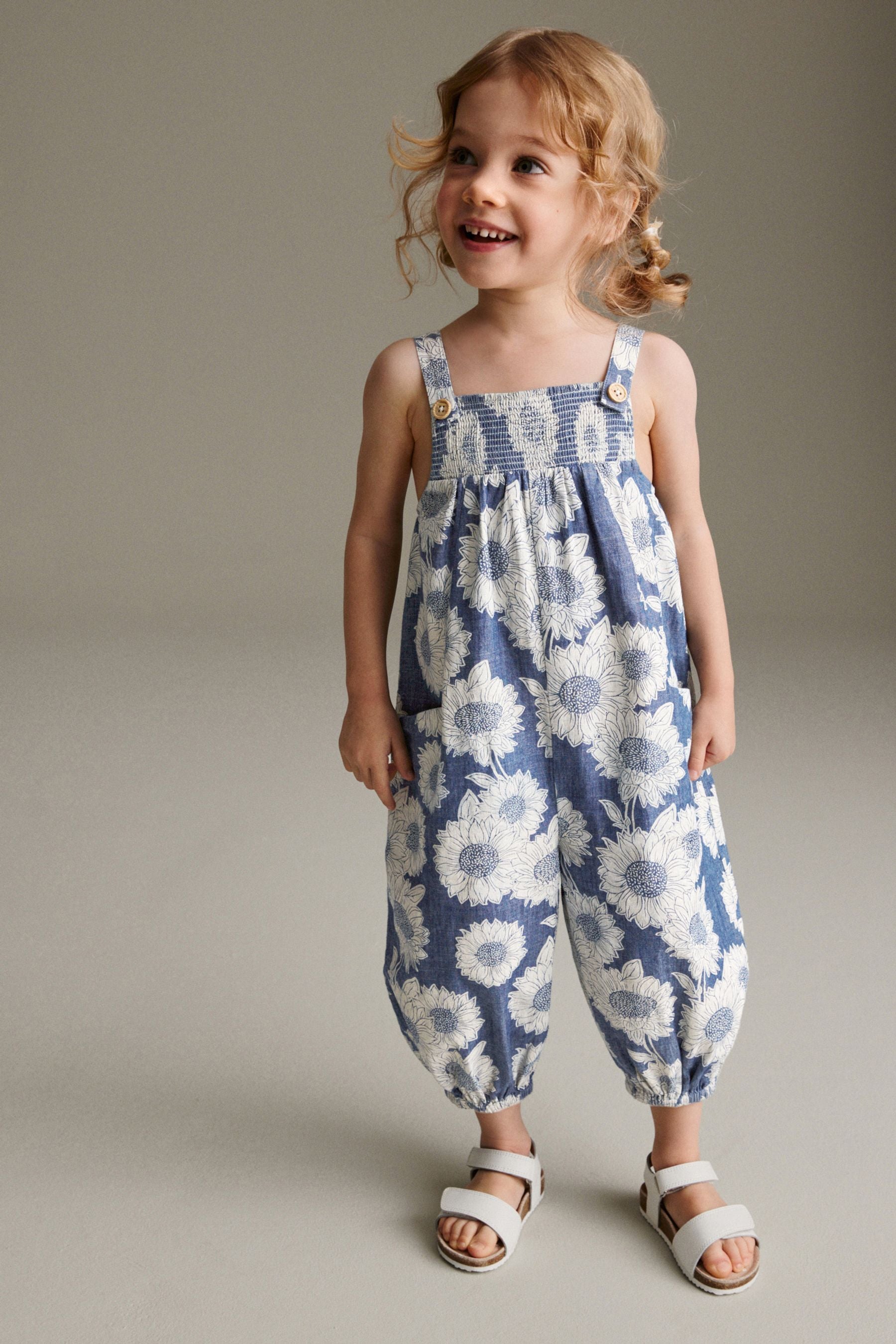 Denim Sunflower Printed Playsuit (3mths-7yrs)