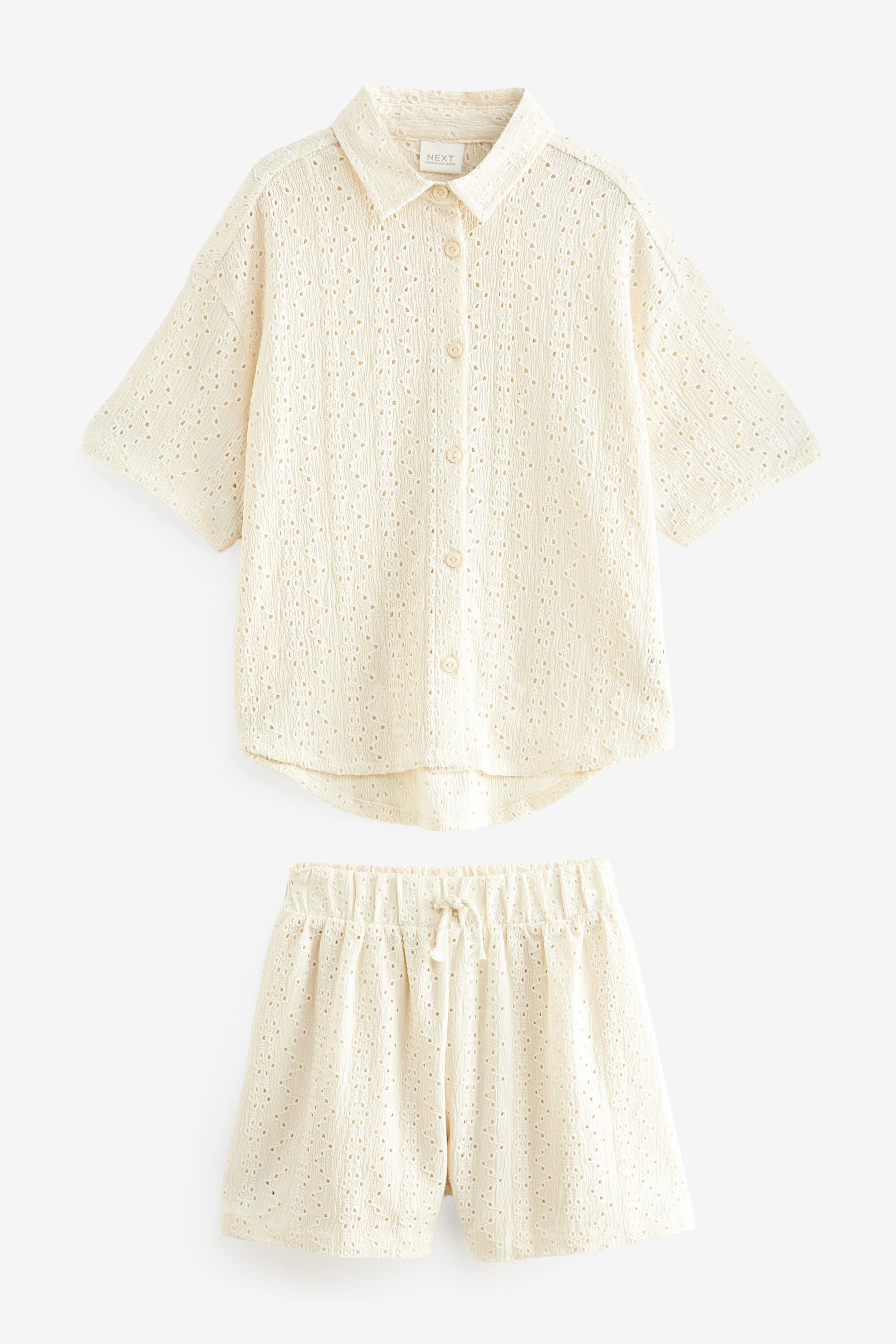 Ecru Cream Oversized Textured Shirt And Shorts Set (3-16yrs) (3-16yrs)