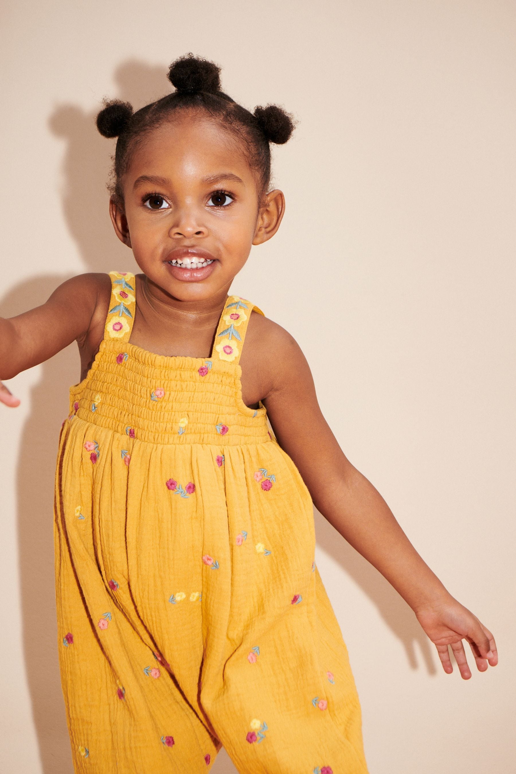 Ochre Yellow Embroidered Playsuit (3mths-7yrs)