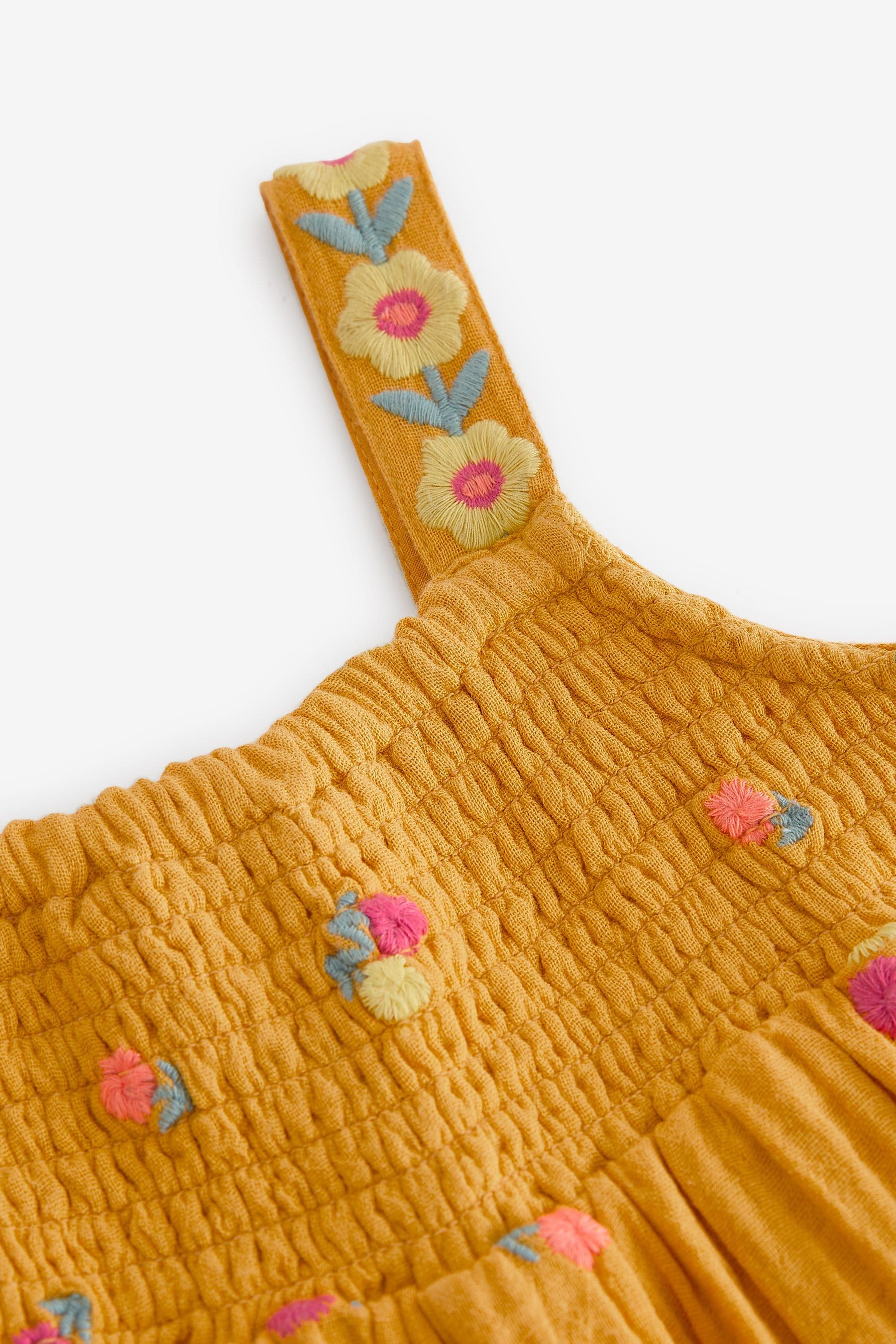 Ochre Yellow Embroidered Playsuit (3mths-7yrs)