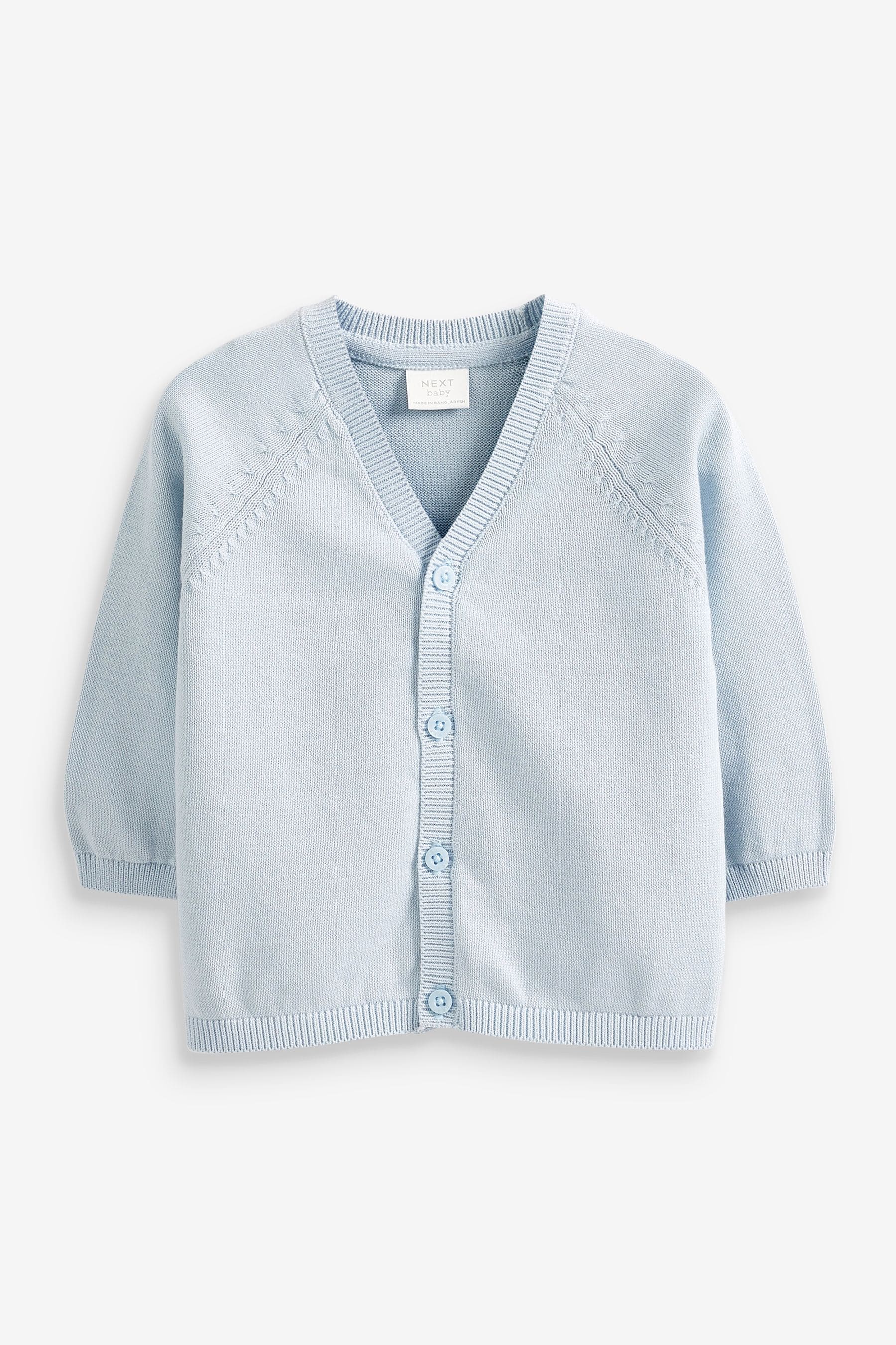 Pale Blue Baby Knitted 100% Cotton Cardigan (0mths-3yrs)