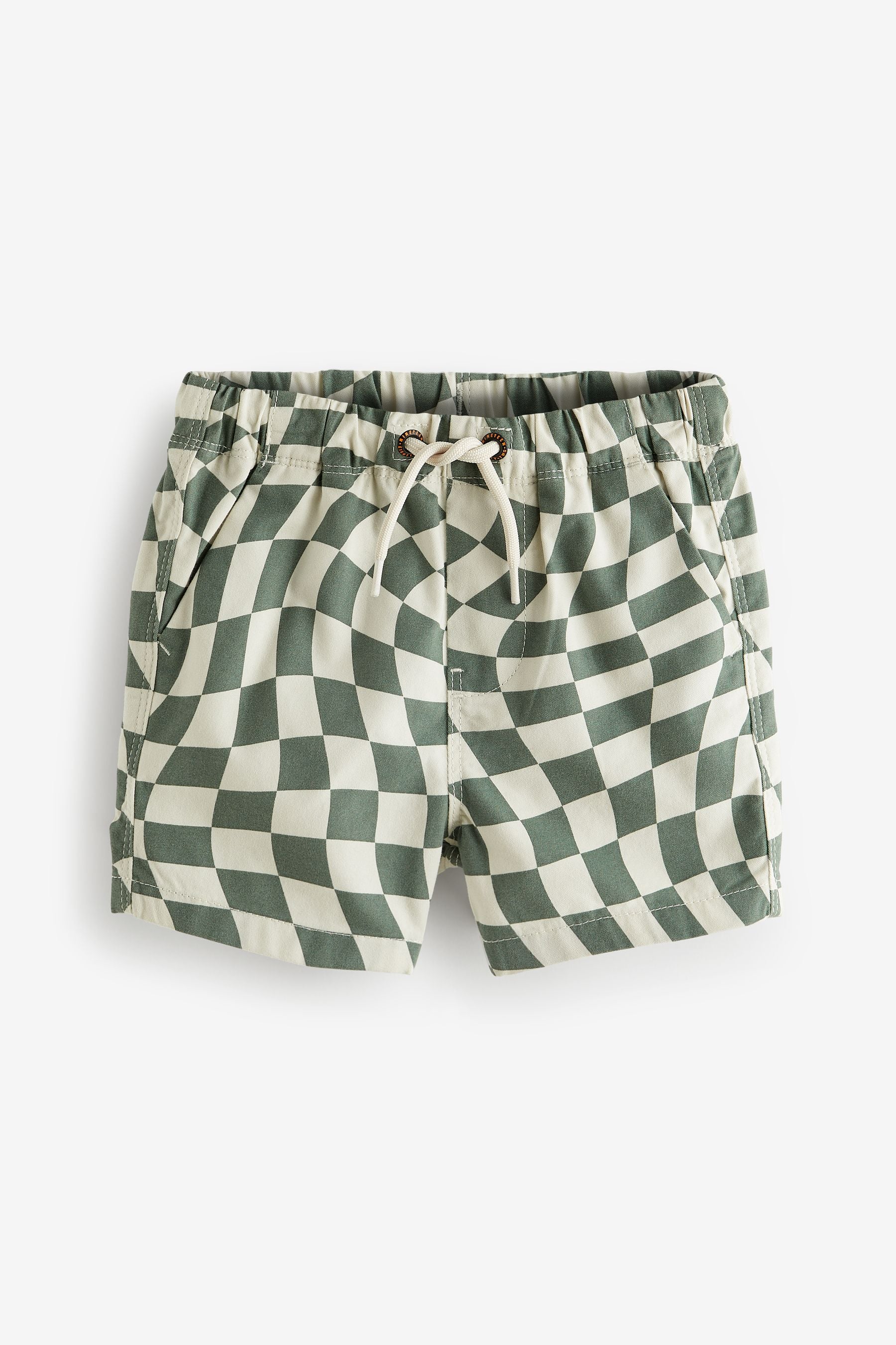 Green/Ecru Checkerboard Pull-On Shorts (3mths-7yrs)