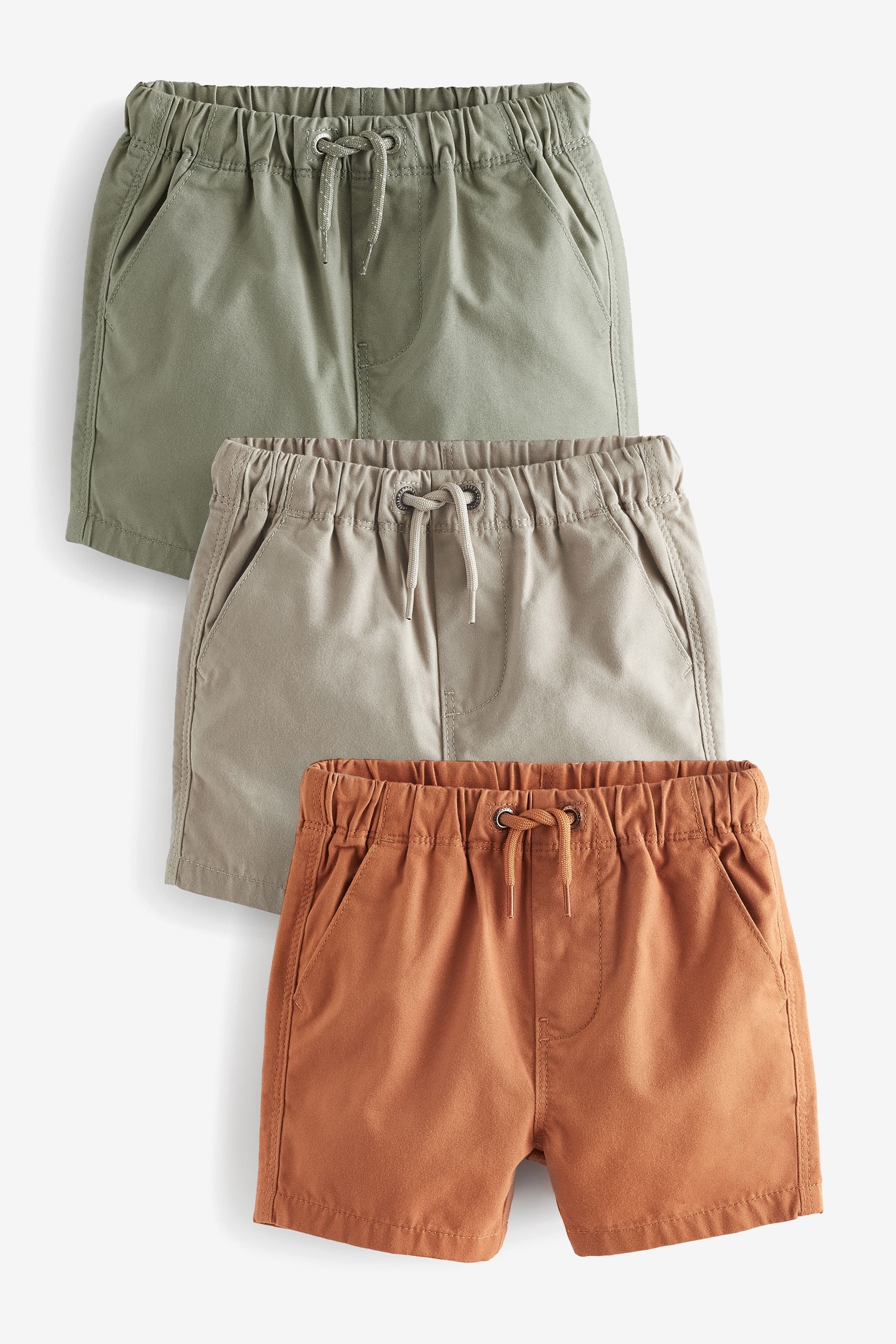 Sage Green/Stone/Apricot Orange Pull On Shorts 3 Pack (3mths-7yrs)