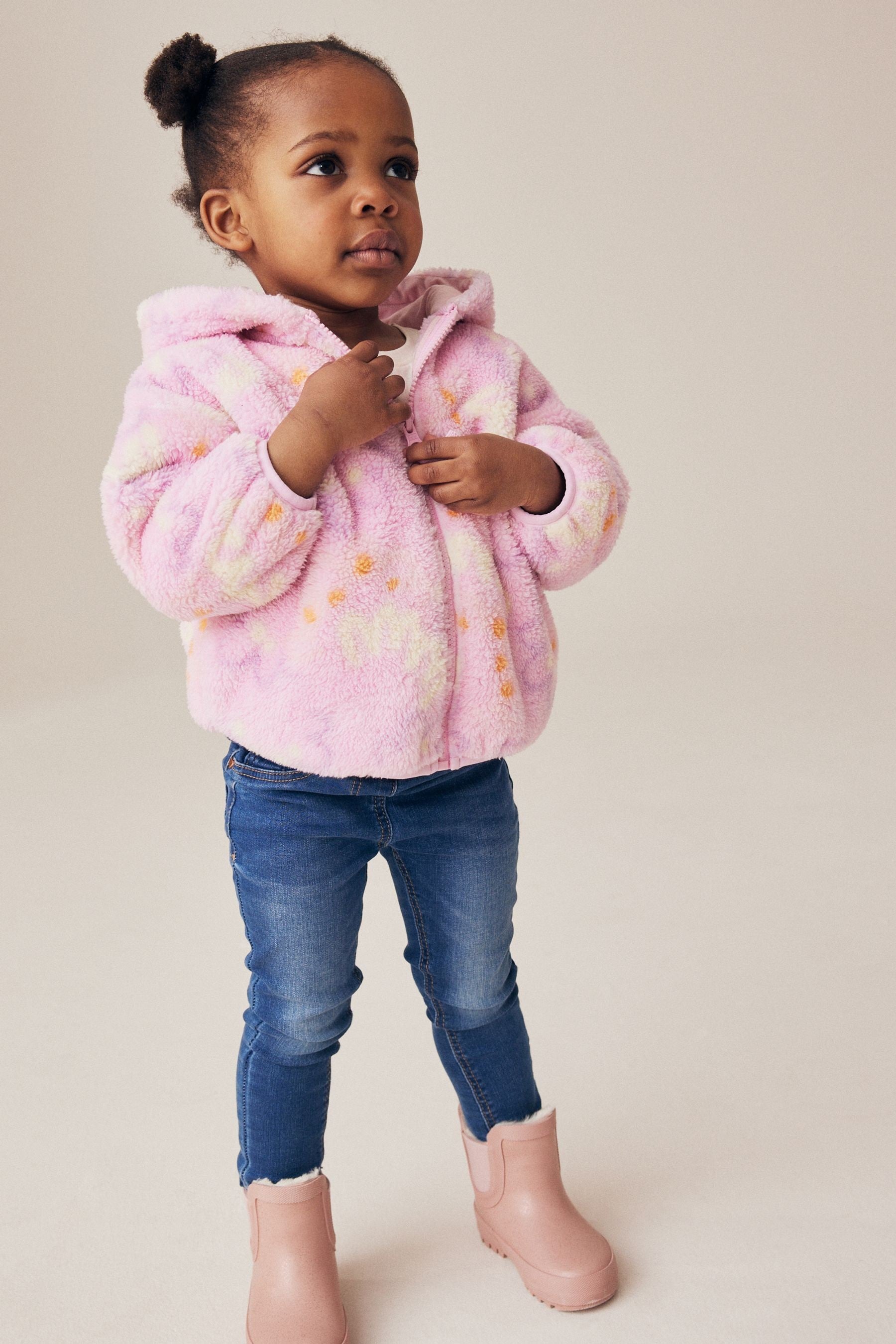 Pink Printed Hooded Zip Through Fleece Jacket (3mths-7yrs)