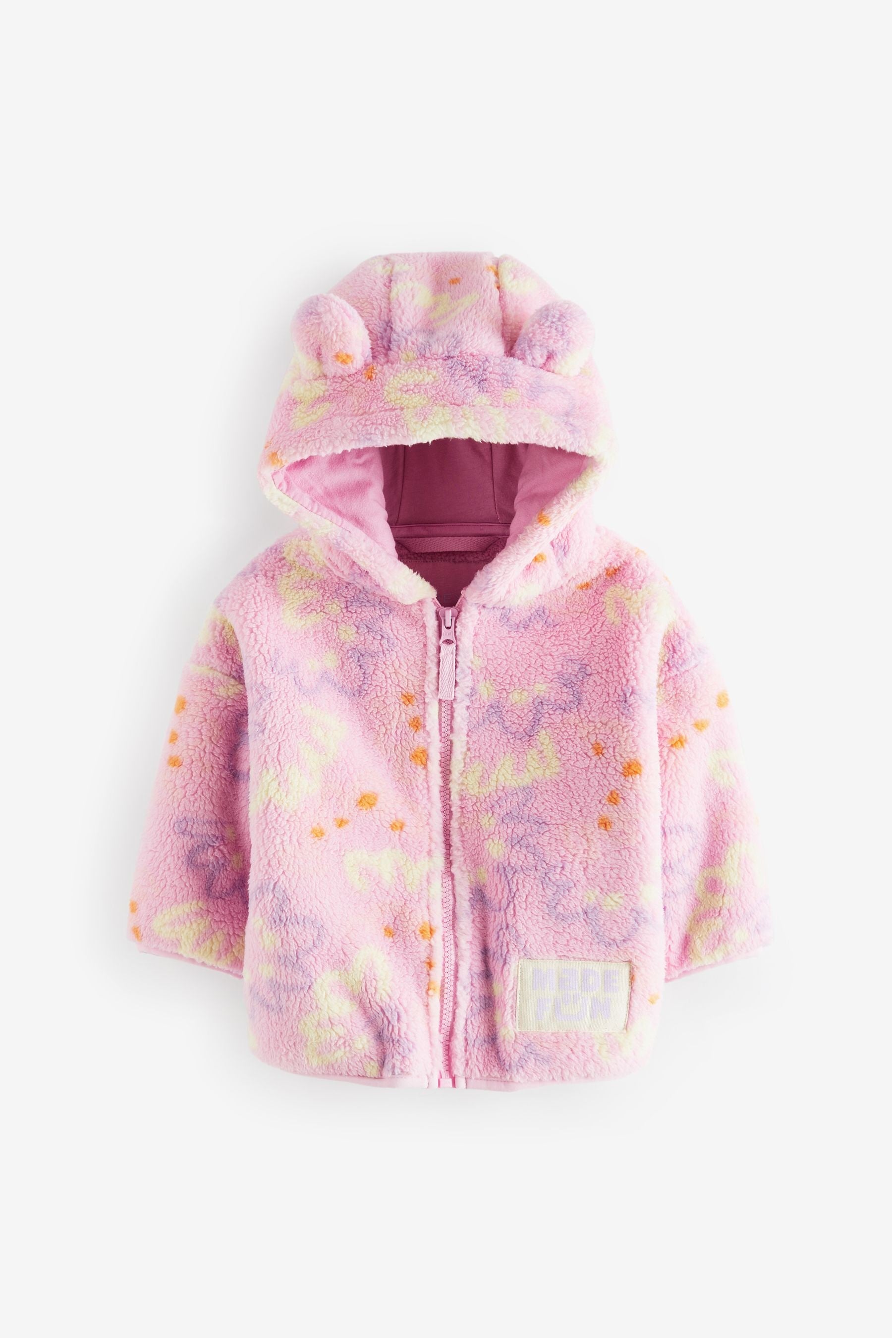 Pink Printed Hooded Zip Through Fleece Jacket (3mths-7yrs)