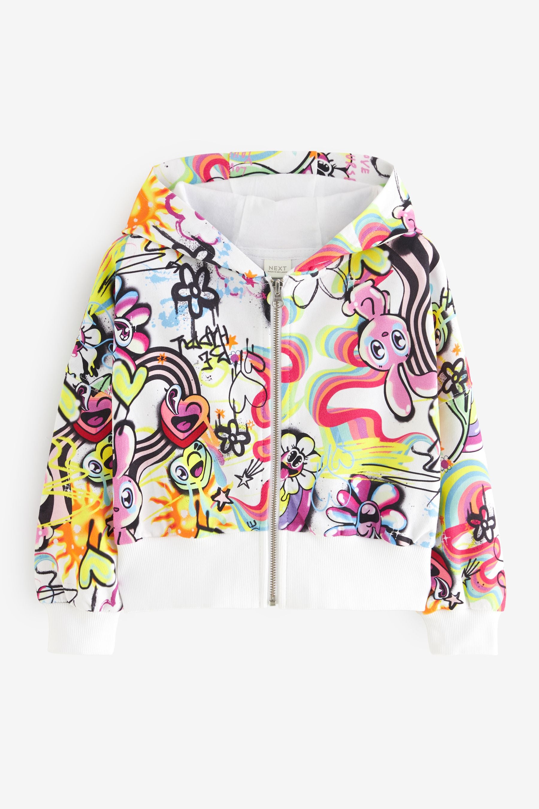 Ecru Graffiti Zip Through Hoodie (3-16yrs)