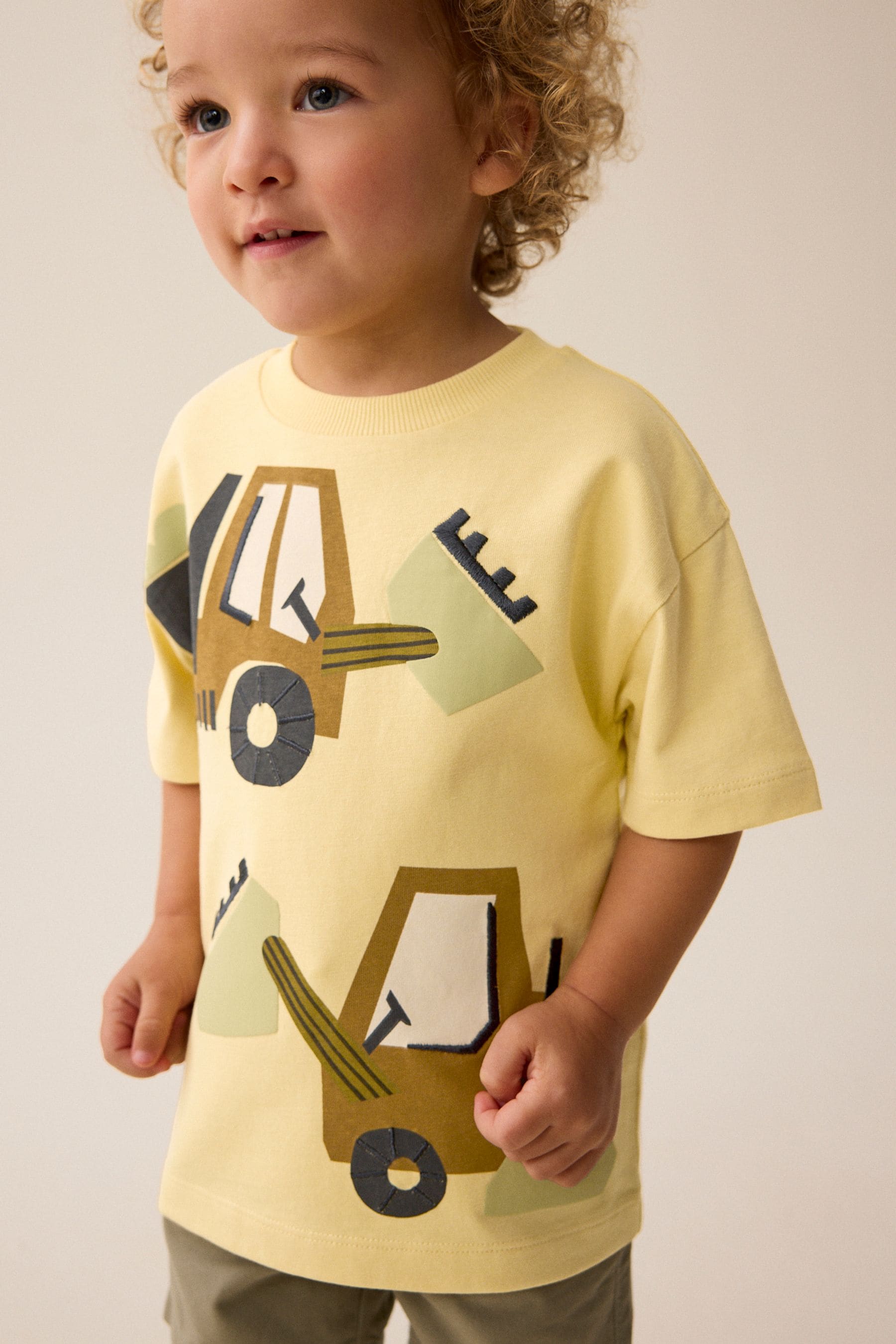 Yellow Appliquééé Transport Short Sleeve T-Shirt (3mths-7yrs)