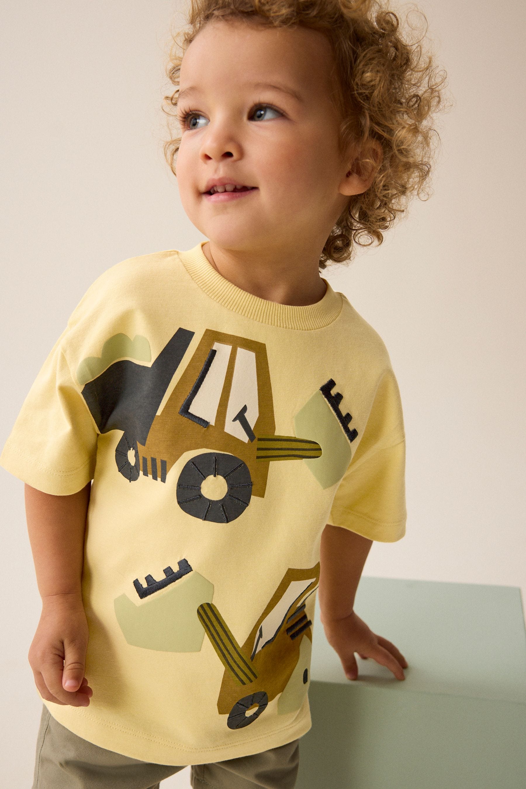 Yellow Appliquééé Transport Short Sleeve T-Shirt (3mths-7yrs)