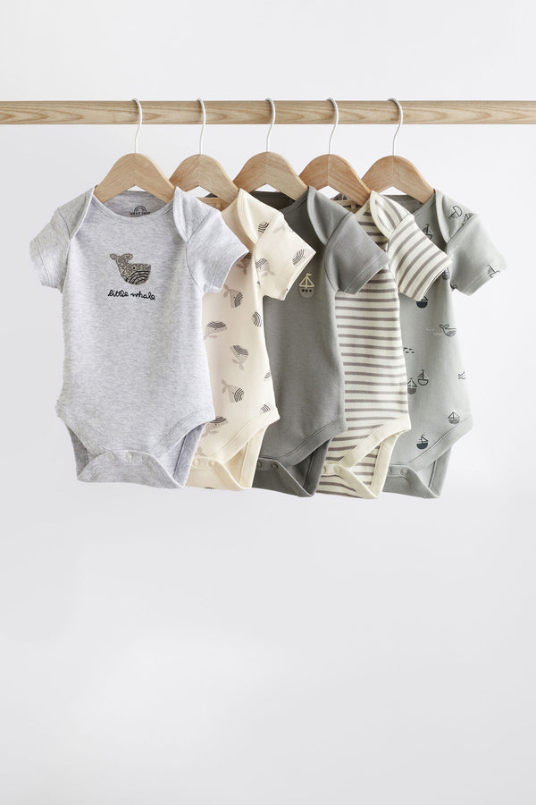 Grey Whale Baby Short Sleeve Cotton Bodysuits 5 Pack