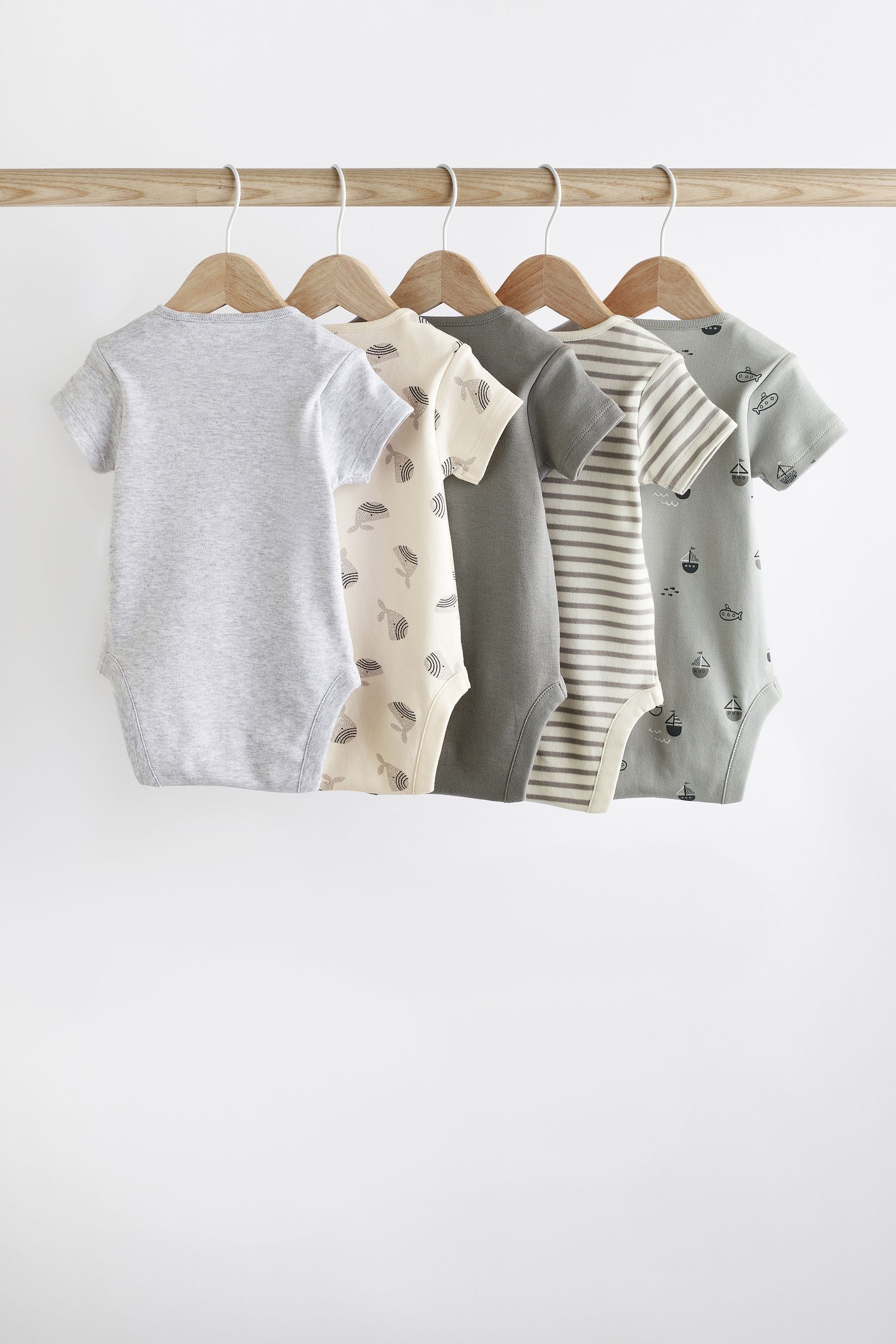 Grey Whale Baby Short Sleeve Cotton Bodysuits 5 Pack