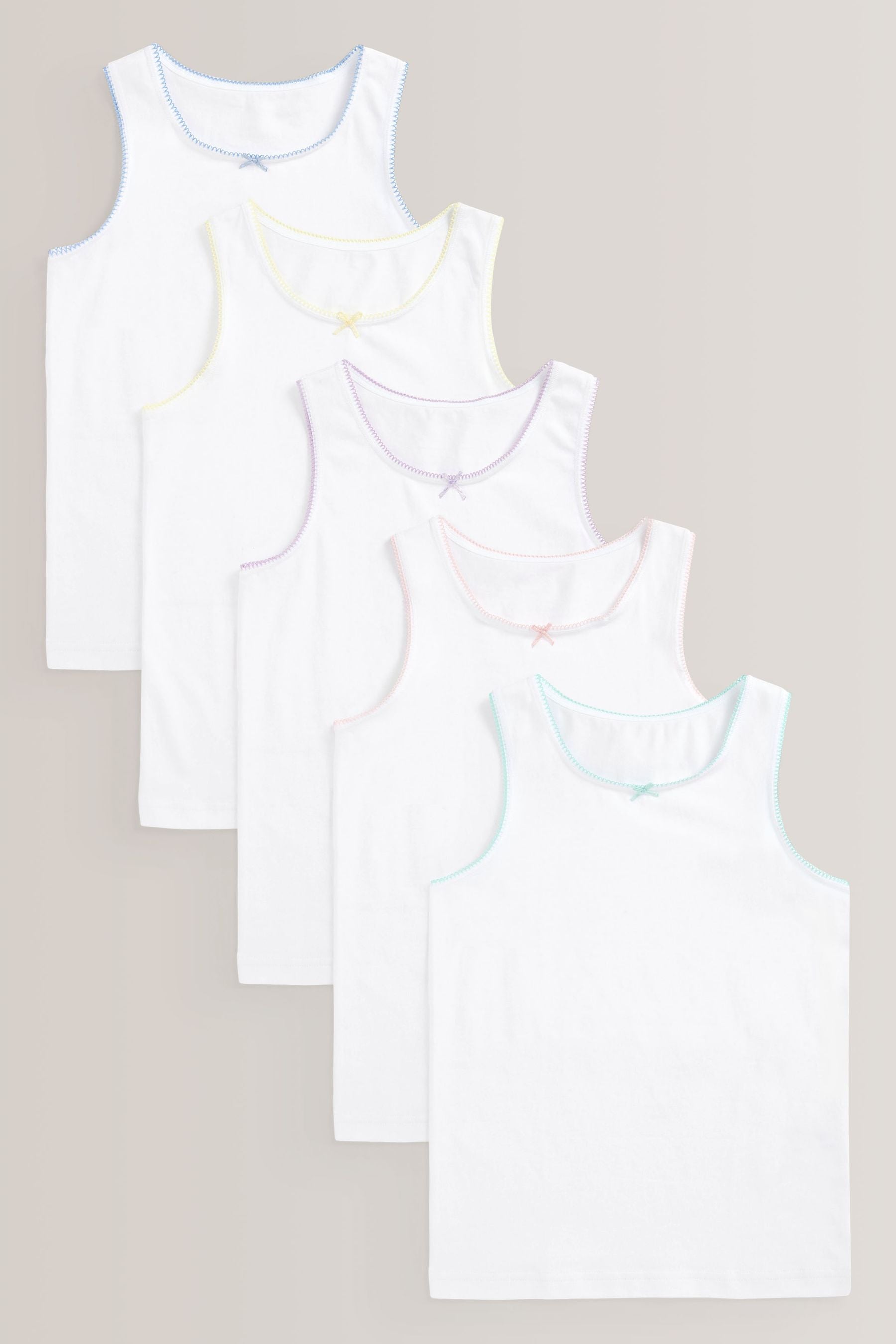 White with Trim 5 Pack Vests (1.5-16yrs)