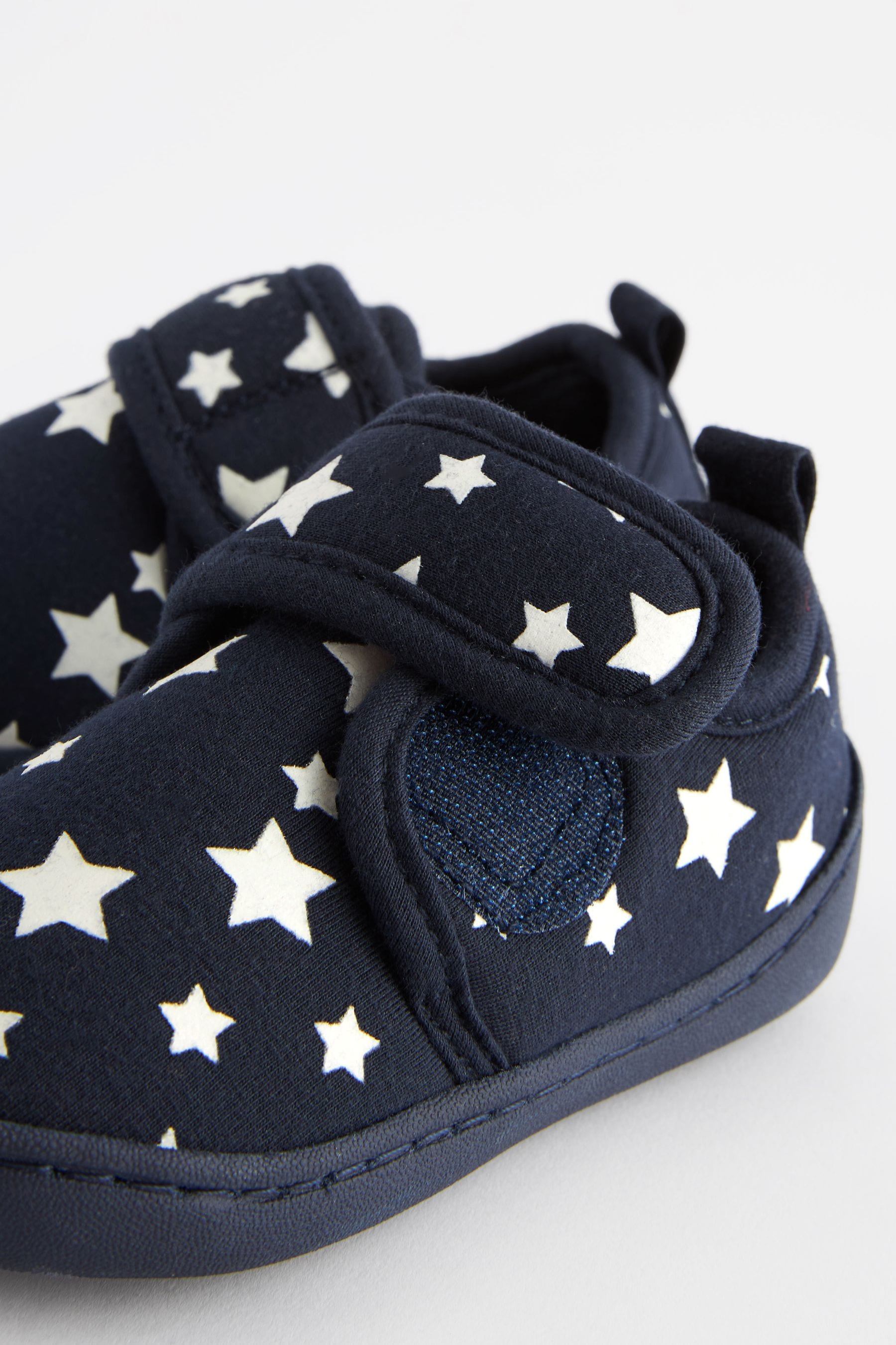 Navy Glow in the Dark Star Touch Fastening Cupsole Print Slippers