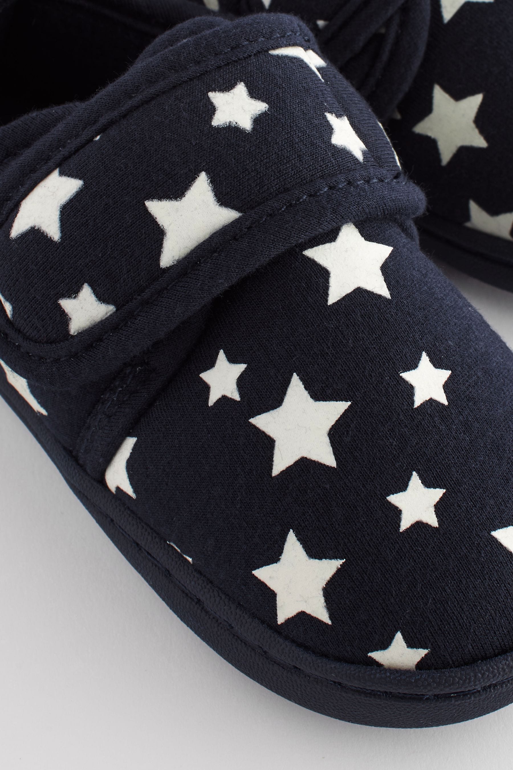 Navy Glow in the Dark Star Touch Fastening Cupsole Print Slippers