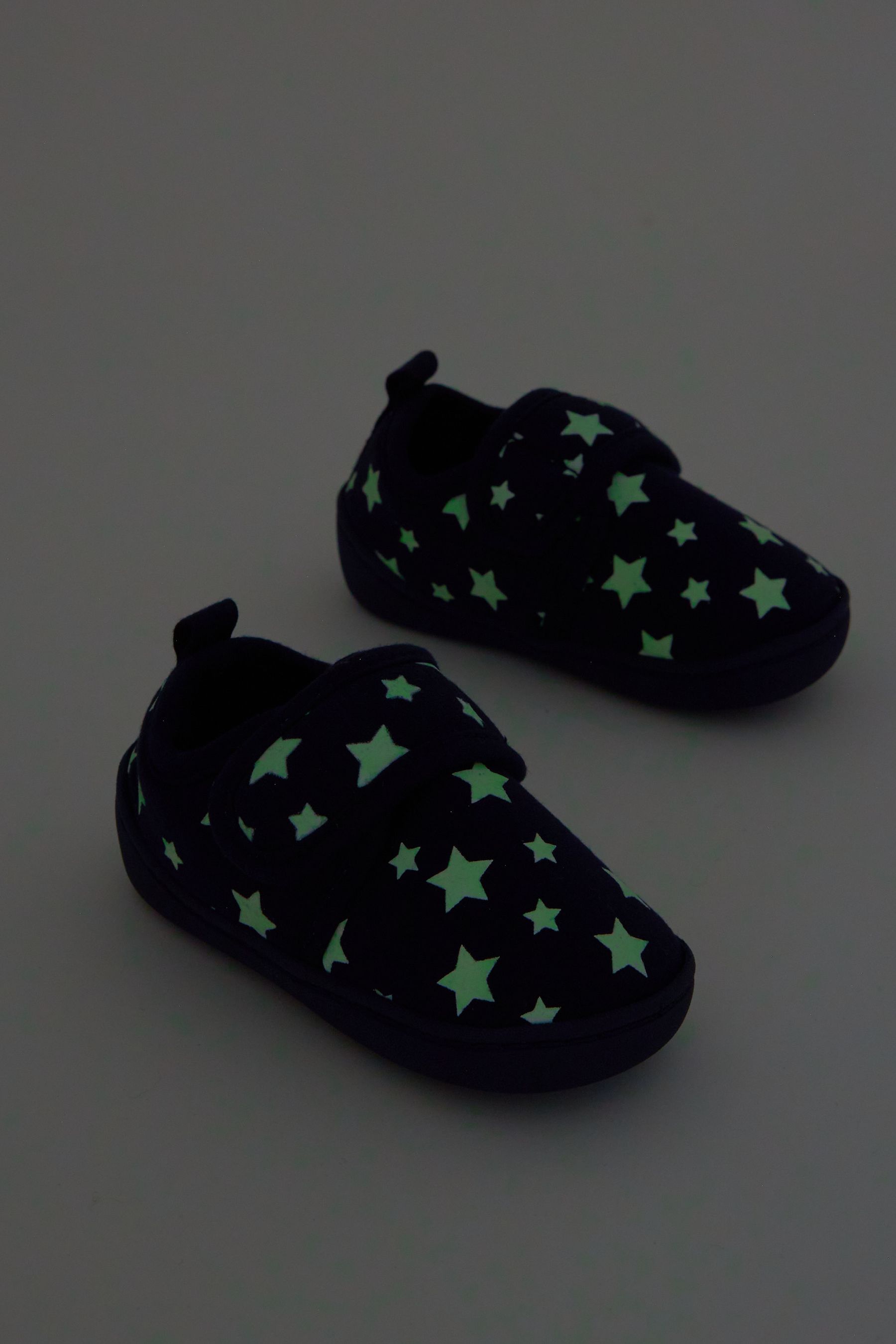 Navy Glow in the Dark Star Touch Fastening Cupsole Print Slippers