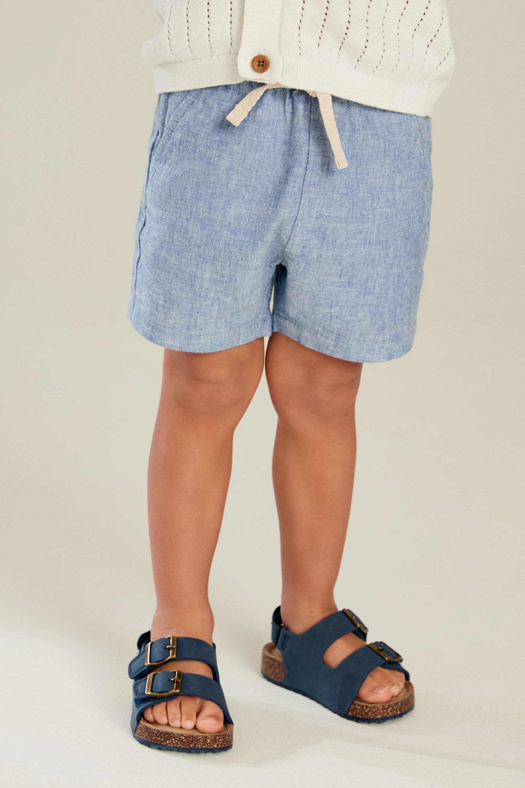 Blue Chambray Linen Blend Pull-On Shorts (3mths-7yrs)