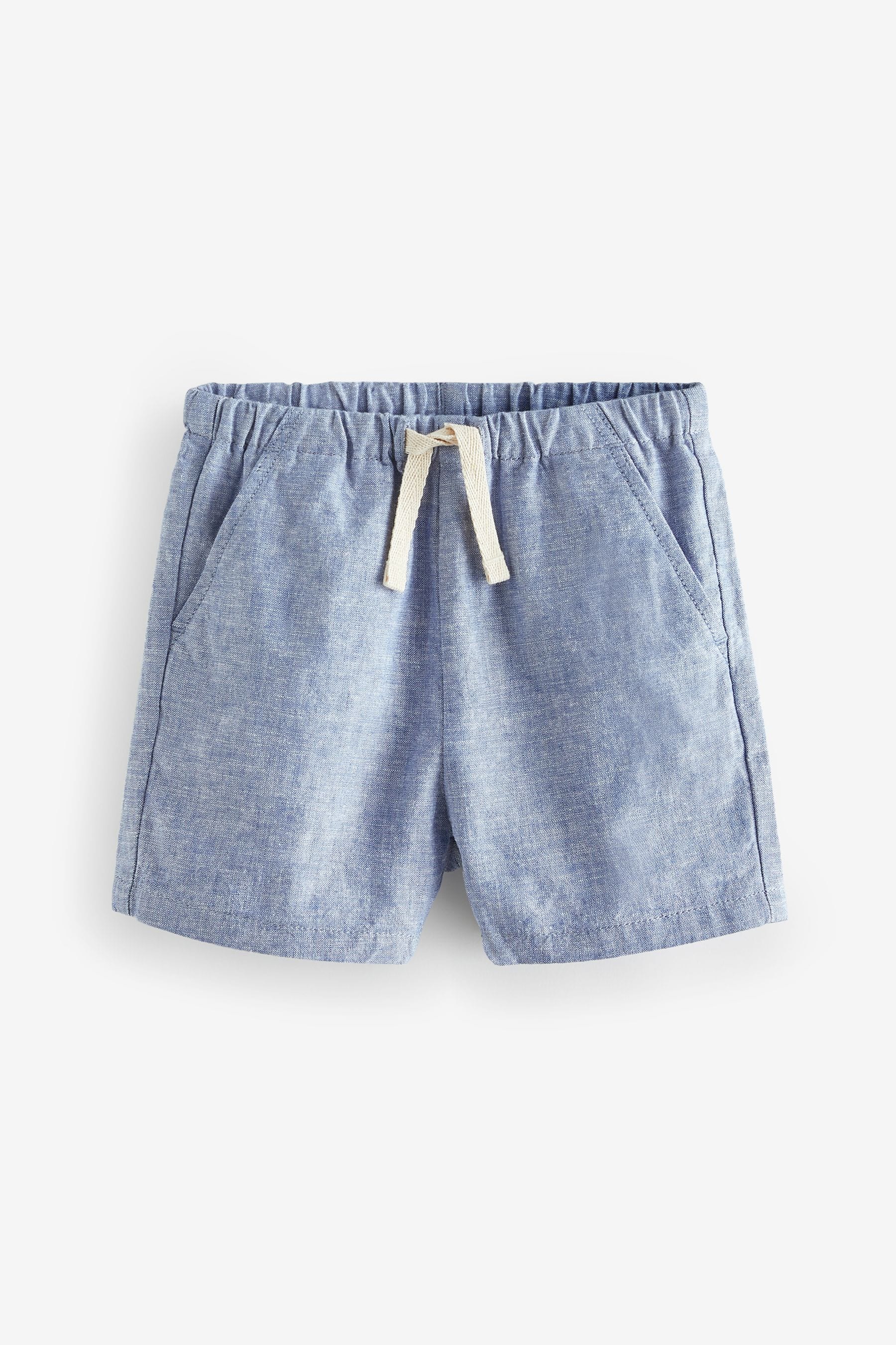 Blue Chambray Linen Blend Pull-On Shorts (3mths-7yrs)