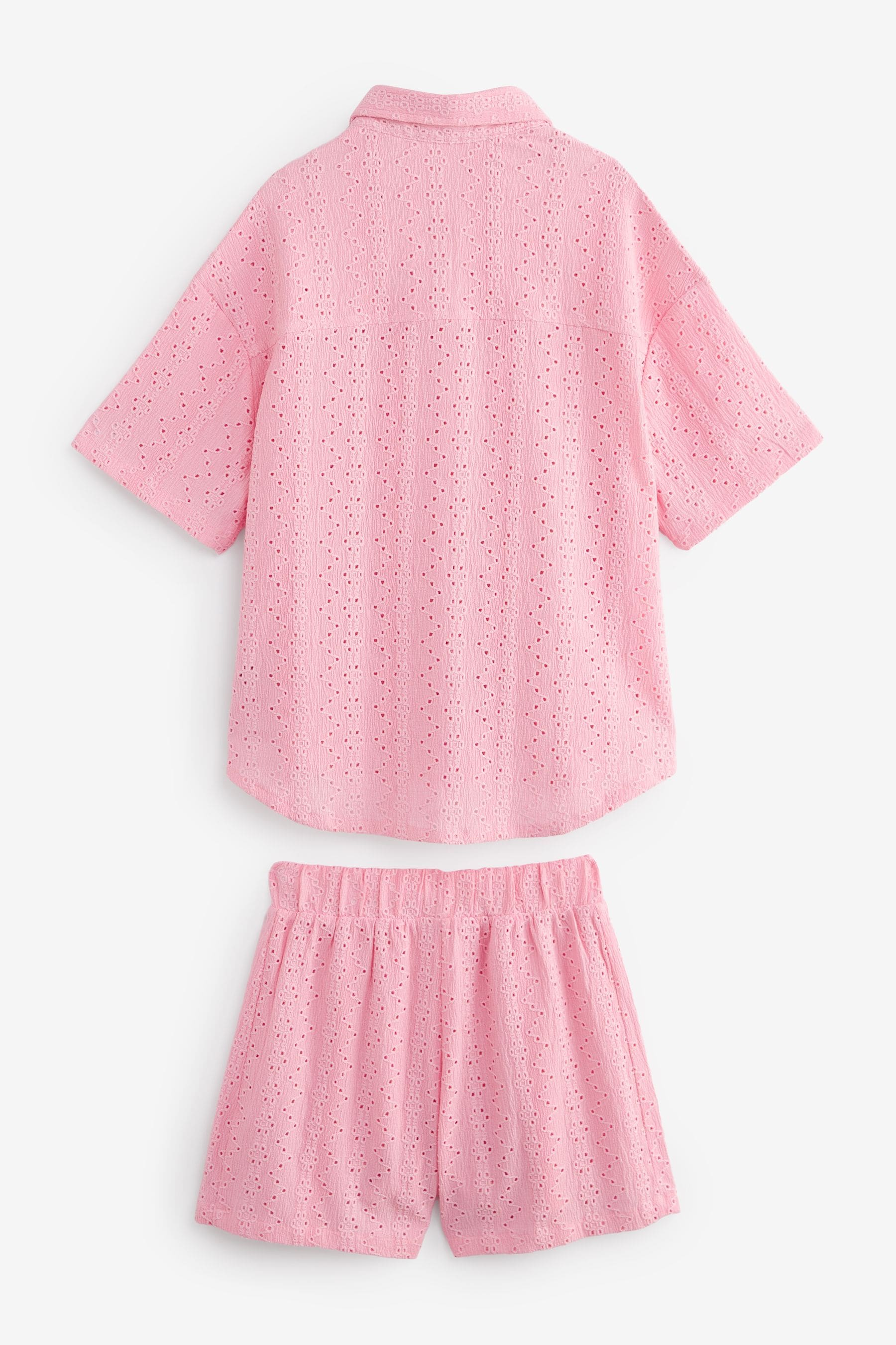 Pink Oversized Textured Shirt And Shorts Set (3-16yrs) (3-16yrs)