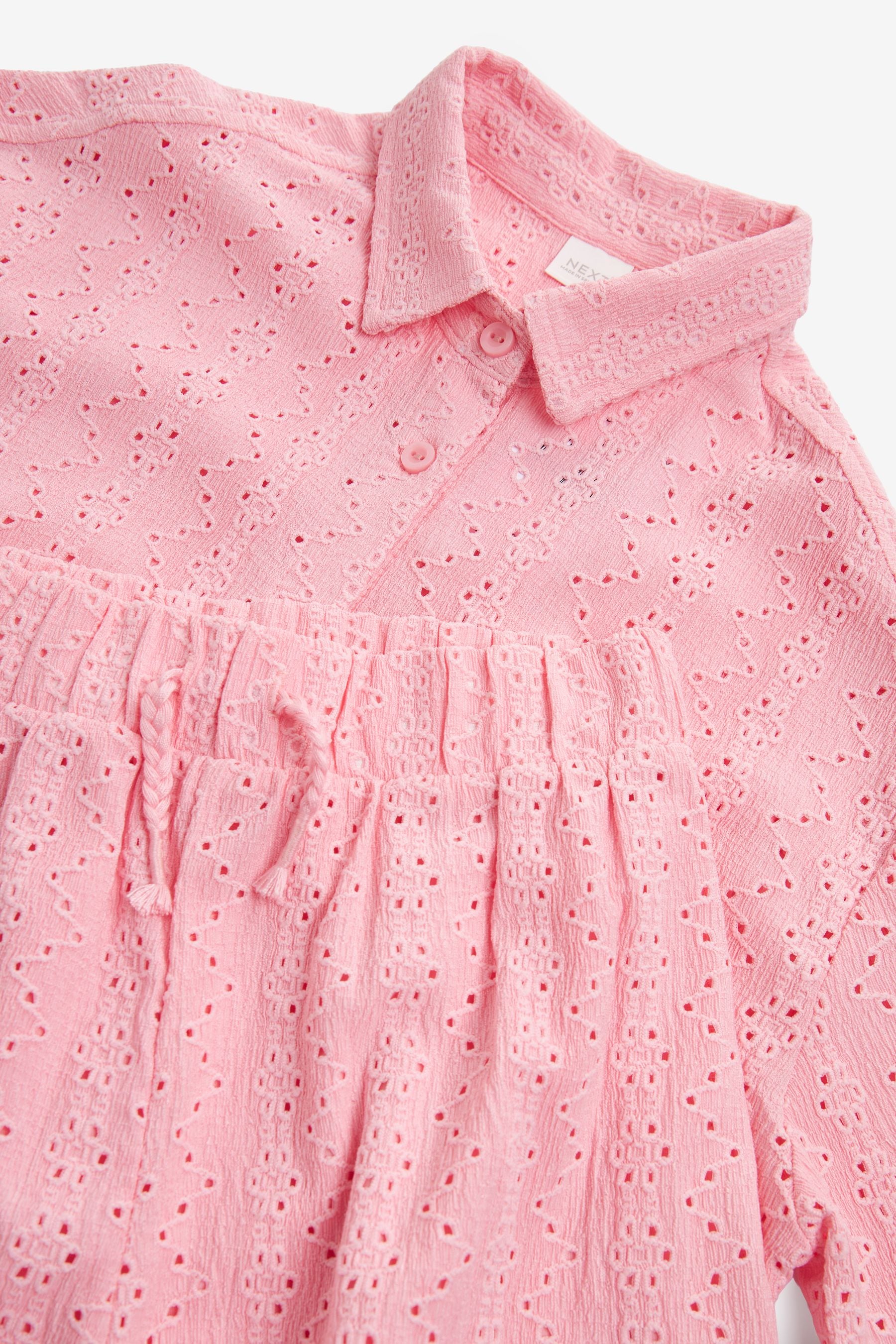 Pink Oversized Textured Shirt And Shorts Set (3-16yrs) (3-16yrs)