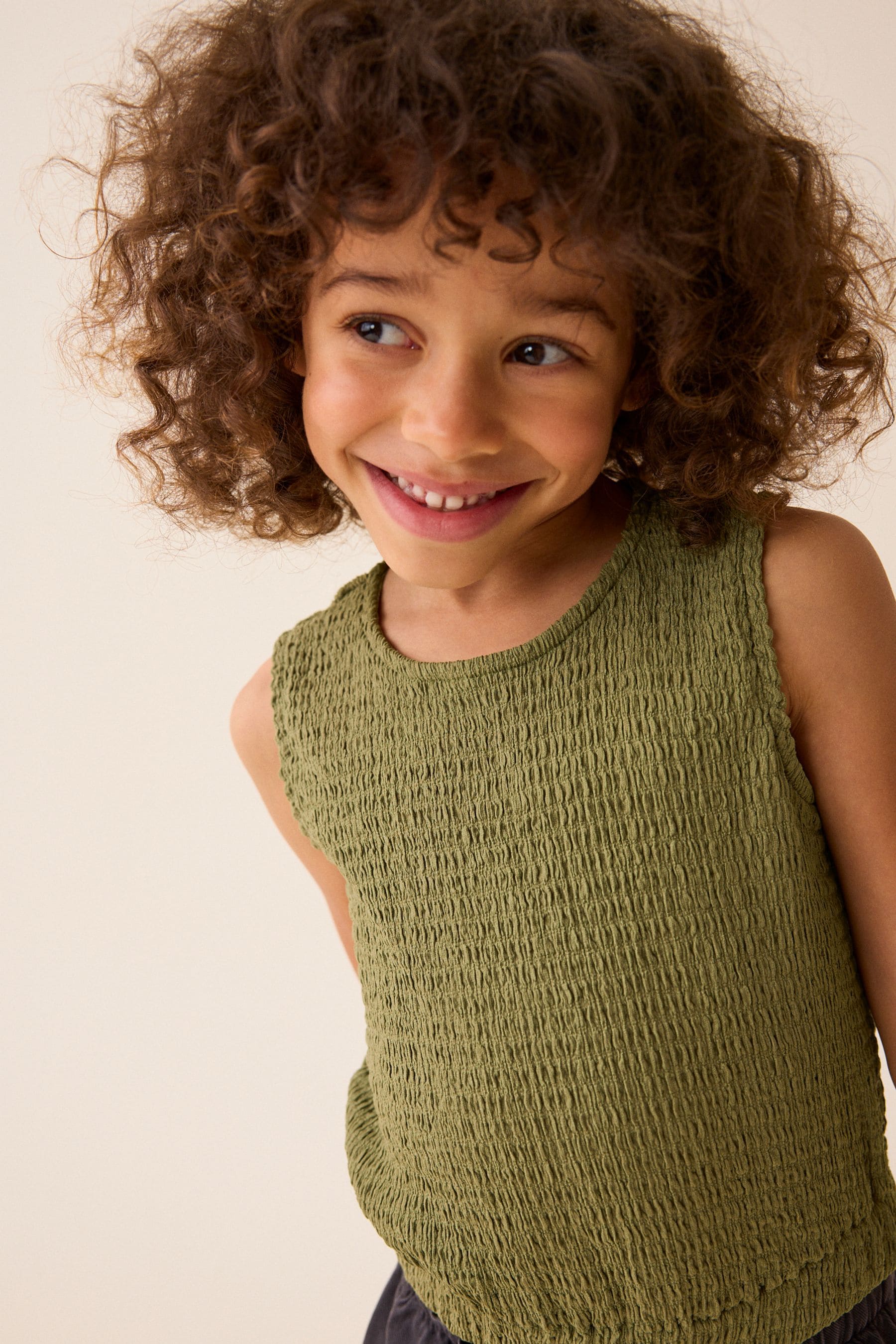 Khaki Green Textured Vest (3-16yrs)