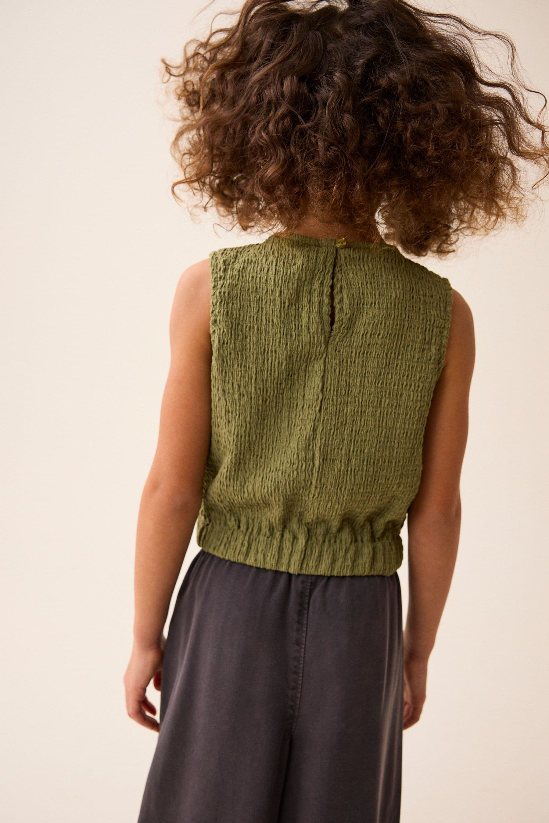 Khaki Green Textured Vest (3-16yrs)