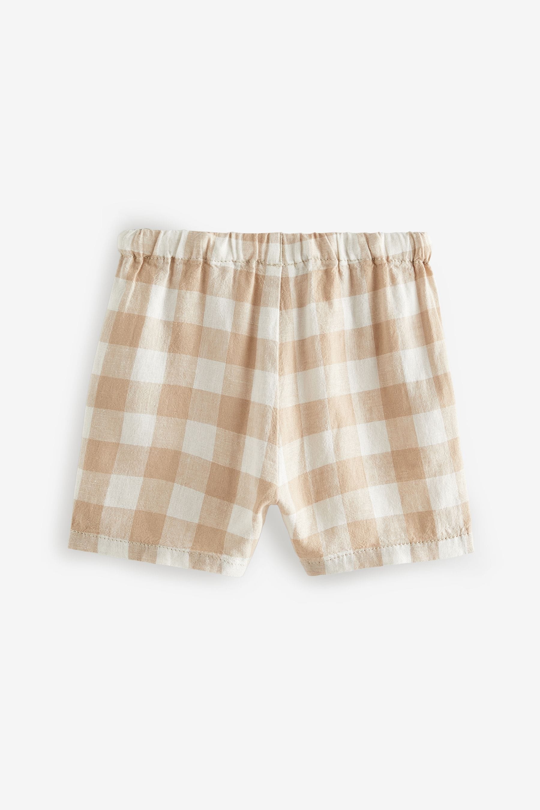 Neutral Check Linen Blend Pull-On Shorts (3mths-7yrs)