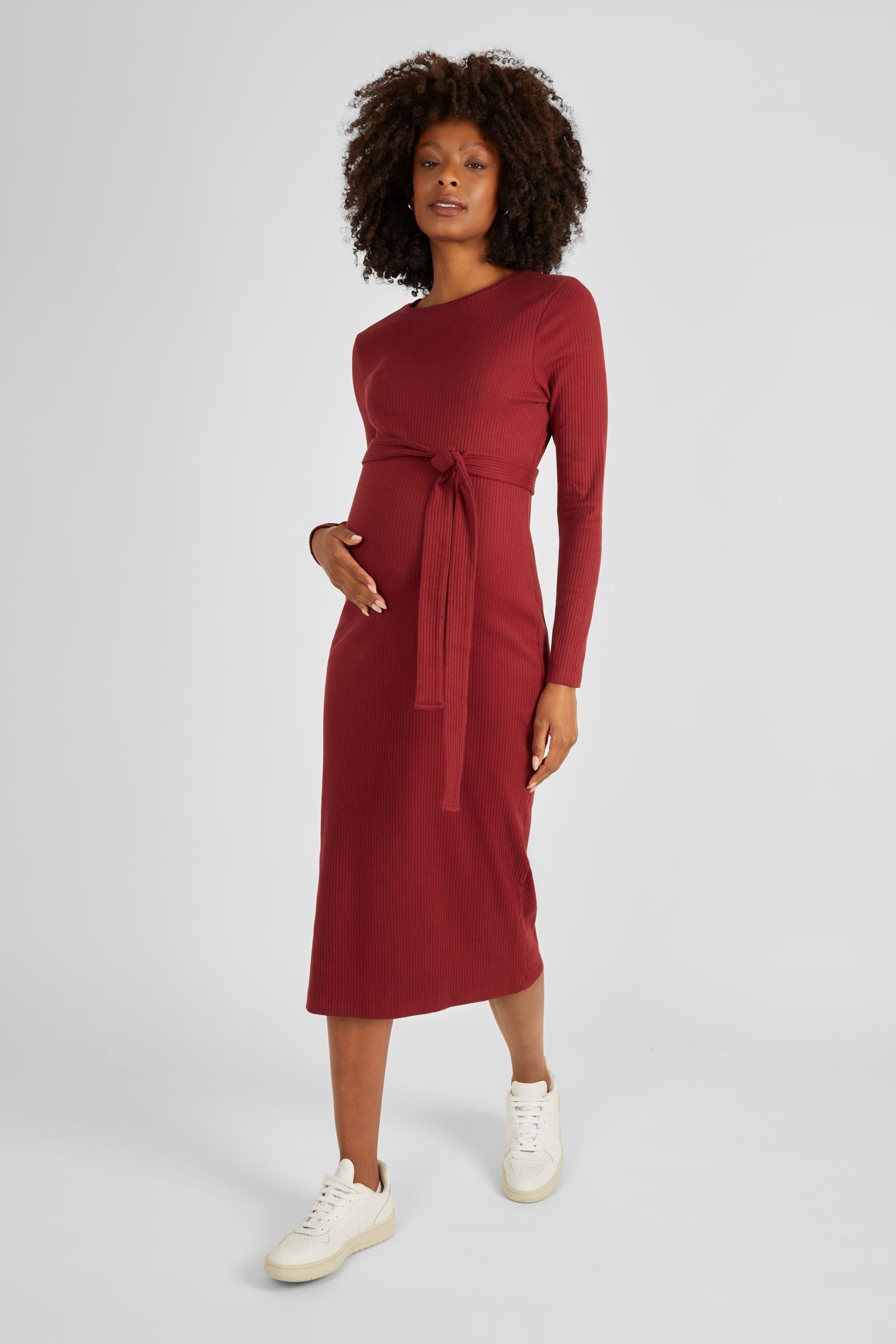 Rust JoJo Maman Bébé Ribbed Jersey Maternity Dress