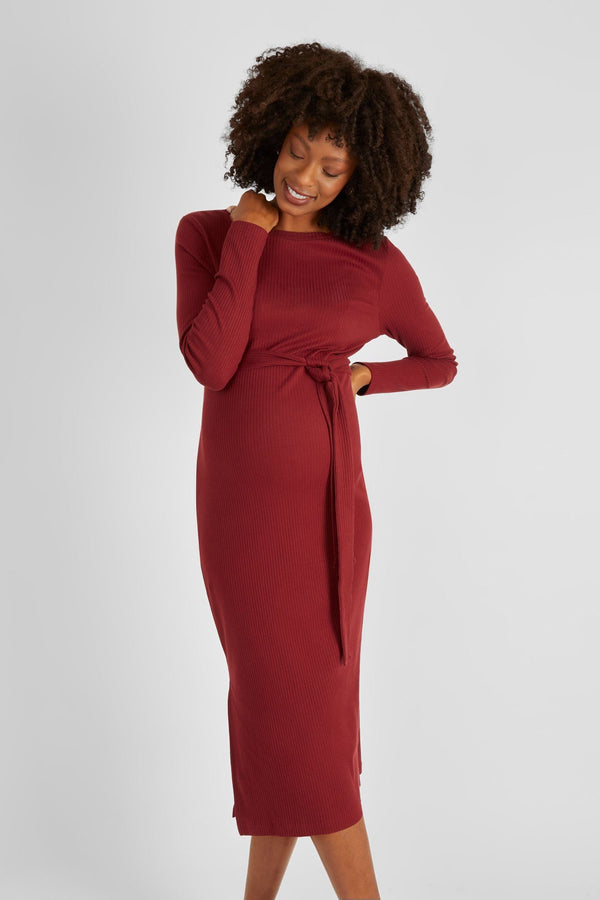 JoJo Maman B?©b?© Rust Red Ribbed Jersey Maternity Dress