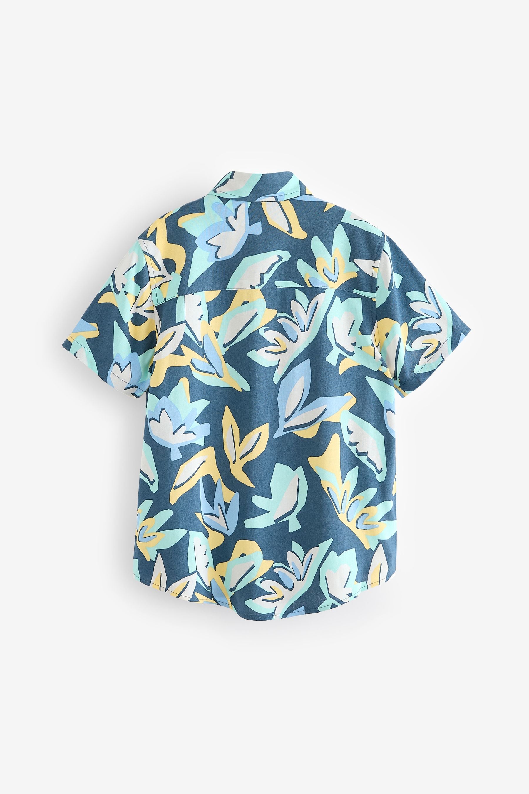 Blue Abstract Palm Short Sleeve Printed Shirt (3-12yrs)