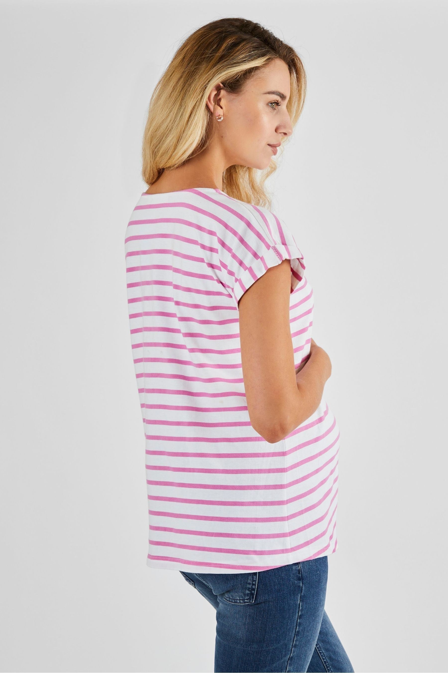 White Pink Stripe JoJo Maman Bébé Boyfriend Cotton Maternity T-Shirt