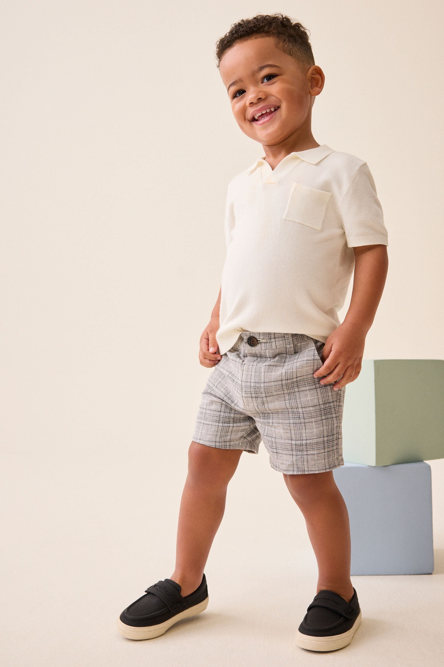 Grey Check Linen Blend Chino Shorts (3mths-7yrs)