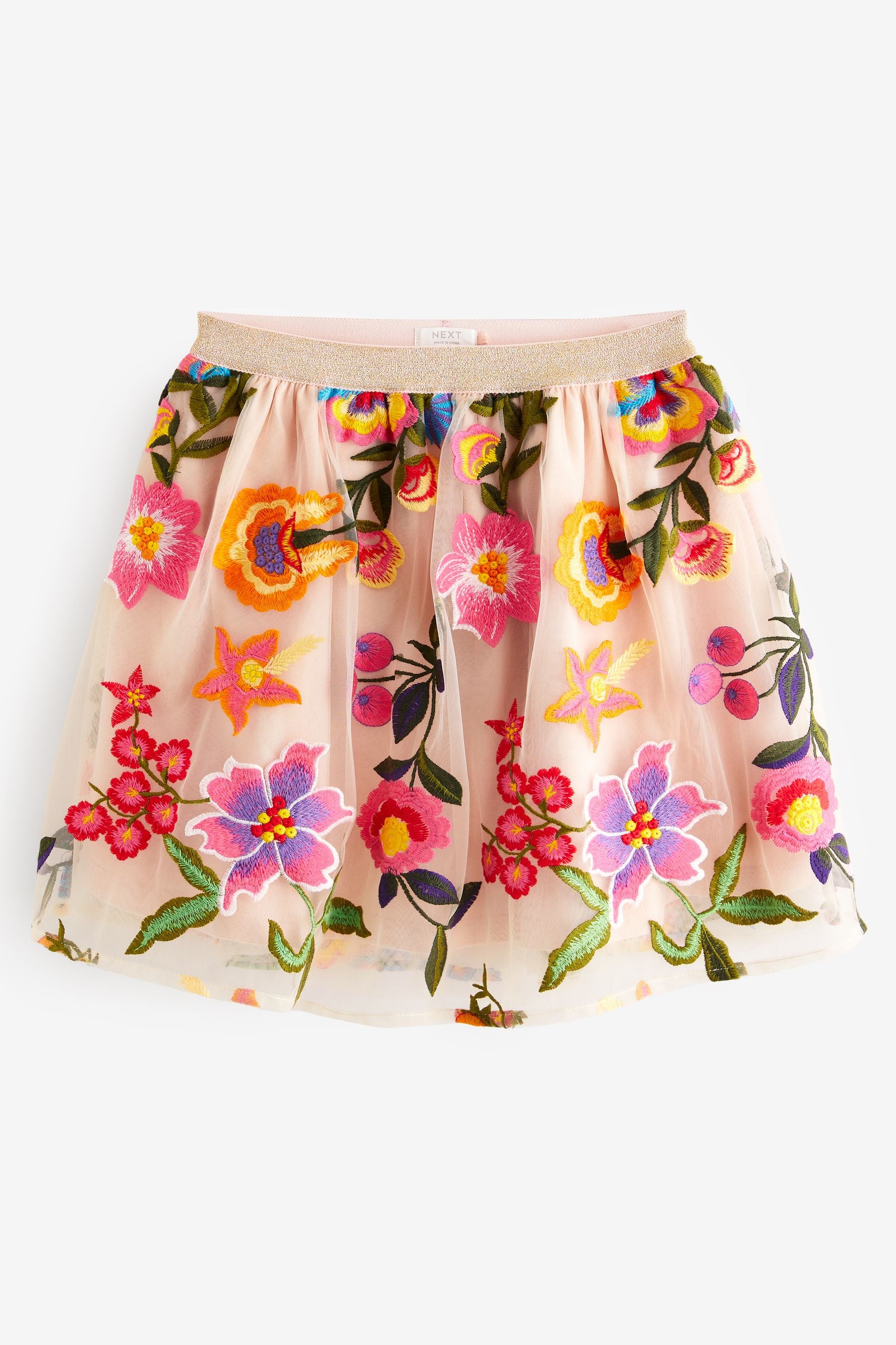 Pink Embroidered Floral Pull-On Skirt (3-16yrs)