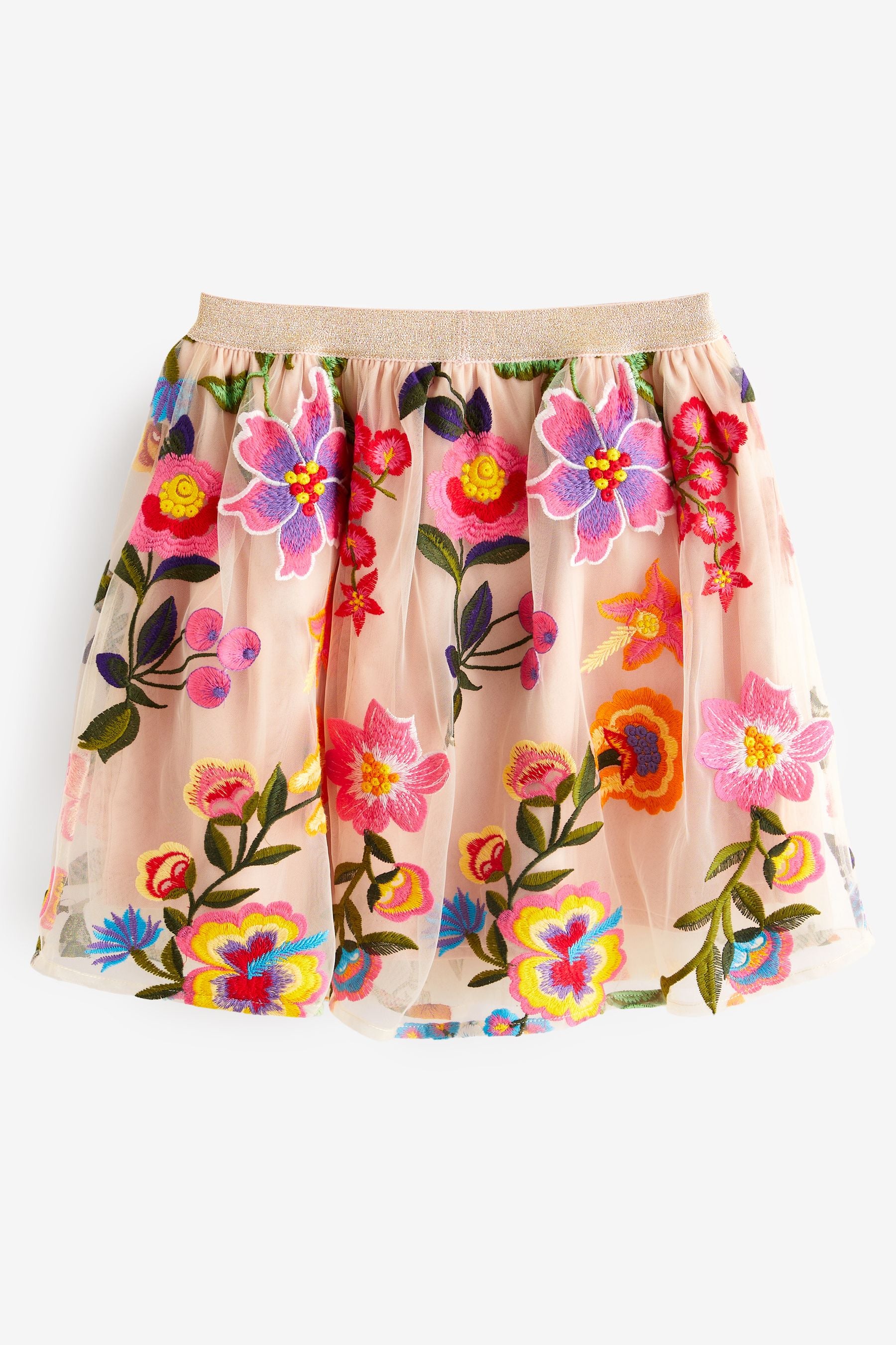 Pink Embroidered Floral Pull-On Skirt (3-16yrs)