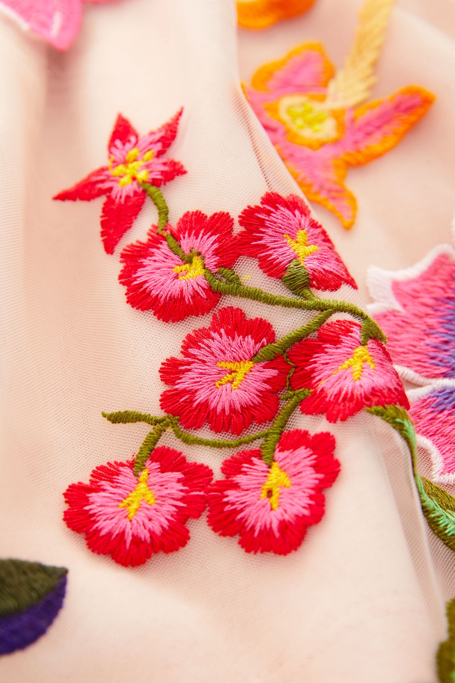 Pink Embroidered Floral Pull-On Skirt (3-16yrs)