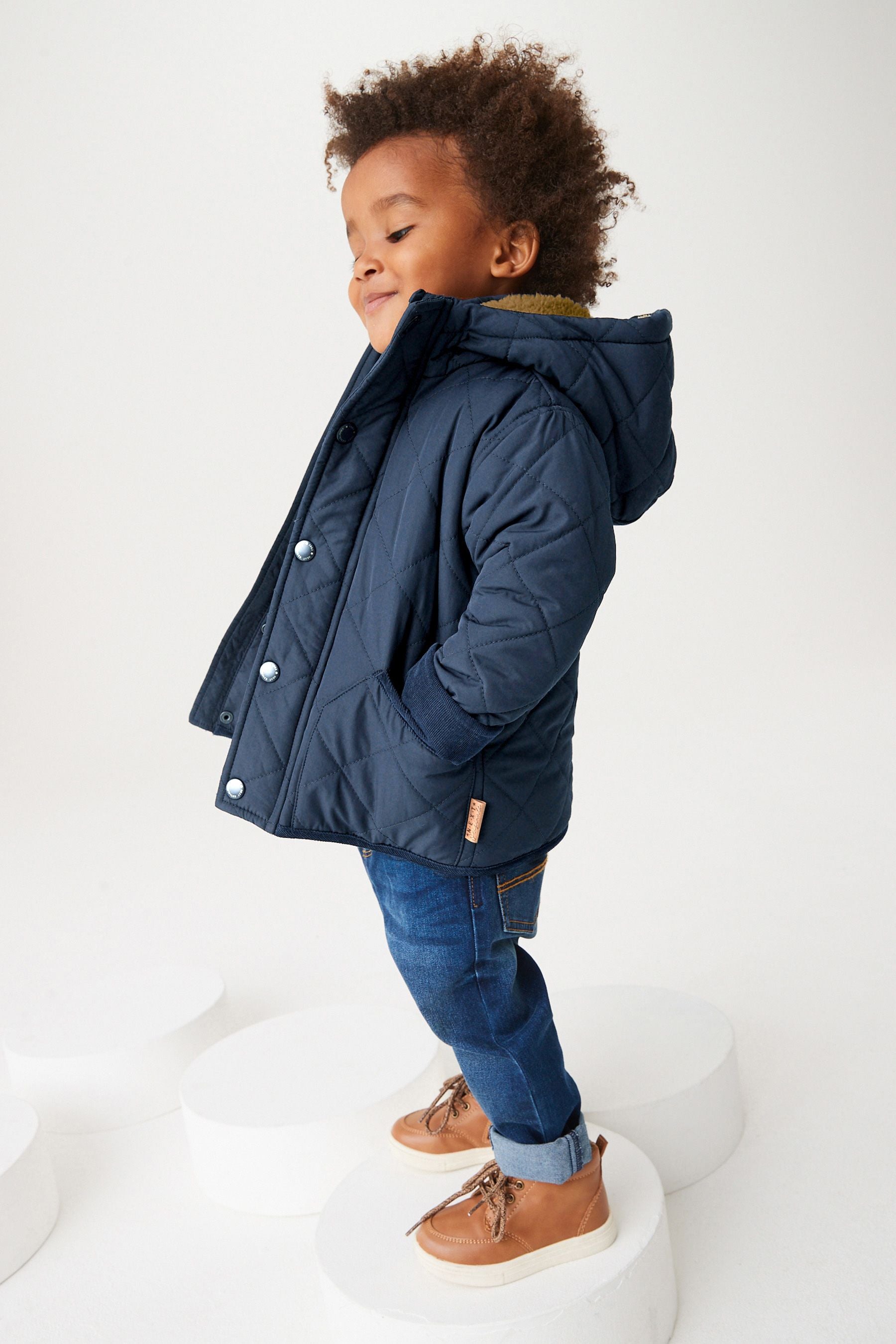 Navy Blue Quilted Teddy Borg Fleece Lined Jacket (3mths-7yrs)