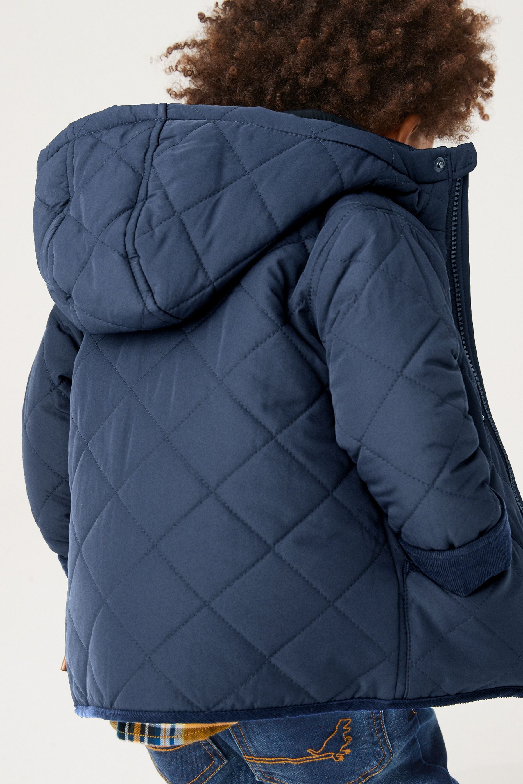 Navy Blue Quilted Teddy Borg Fleece Lined Jacket (3mths-7yrs)