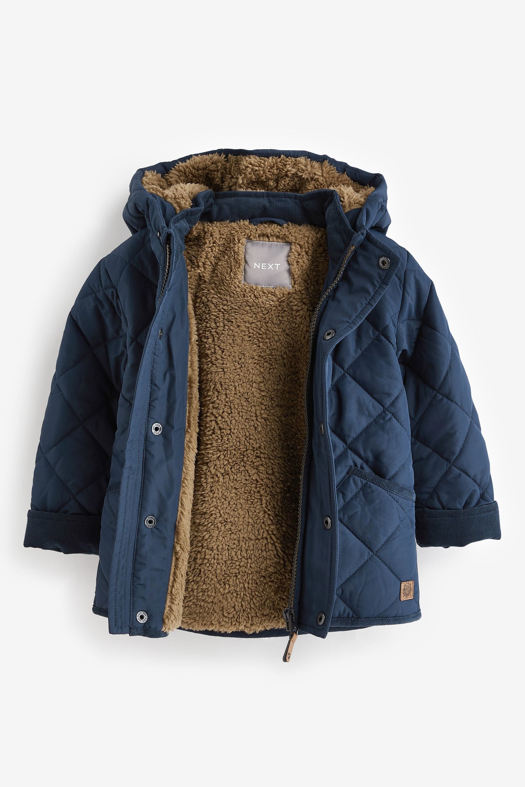 Navy Blue Quilted Teddy Borg Fleece Lined Jacket (3mths-7yrs)