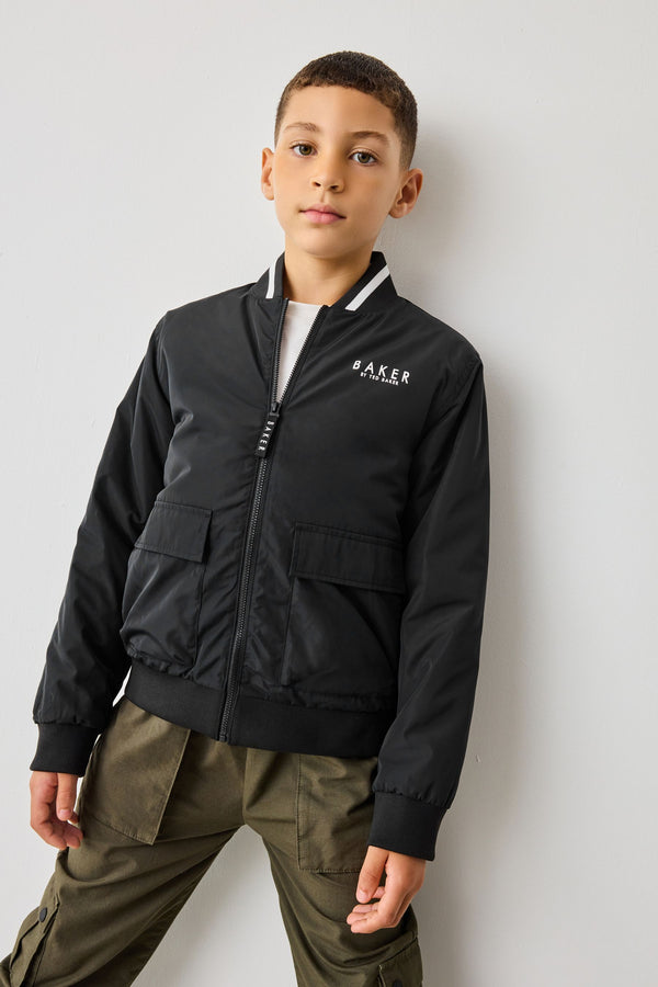 Black Baker by Ted Baker Nylon Bomber Black Jacket