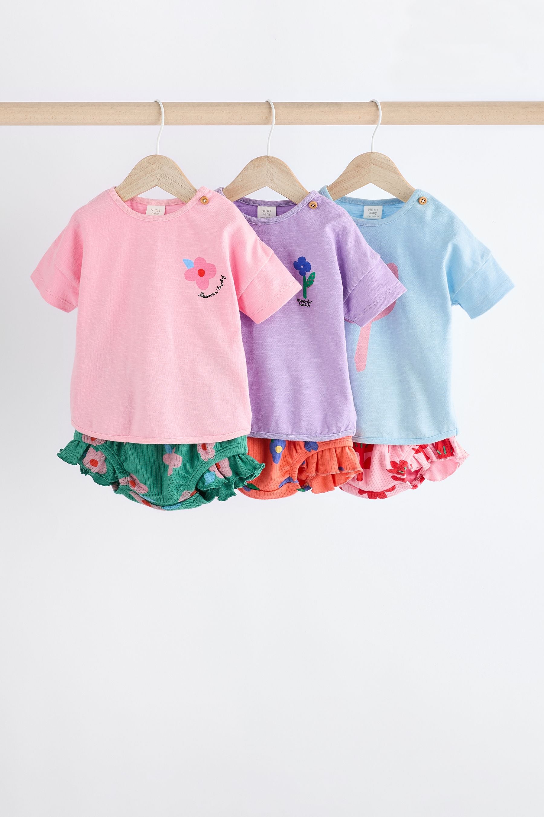 Multi Bright Character Baby 3 Pack 100% Cotton T-Shirts and Shorts Set