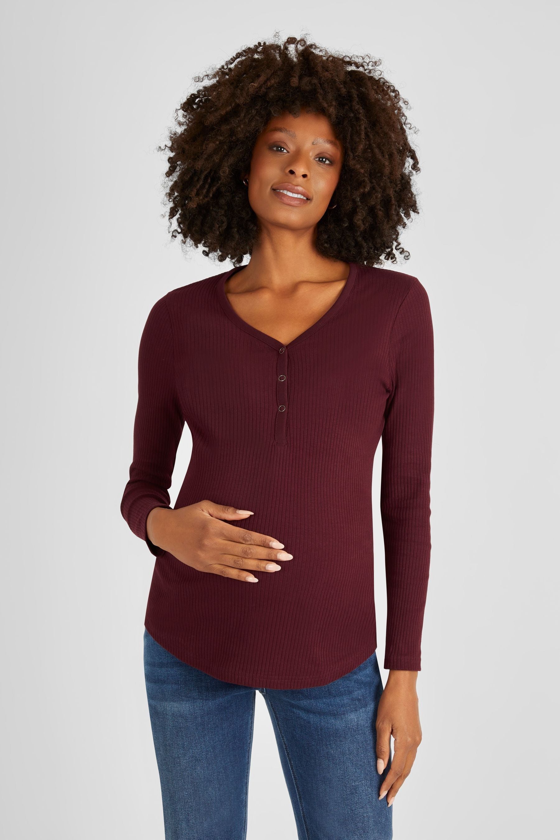 Burgundy Red JoJo Maman Bébé Popper Front Maternity Top