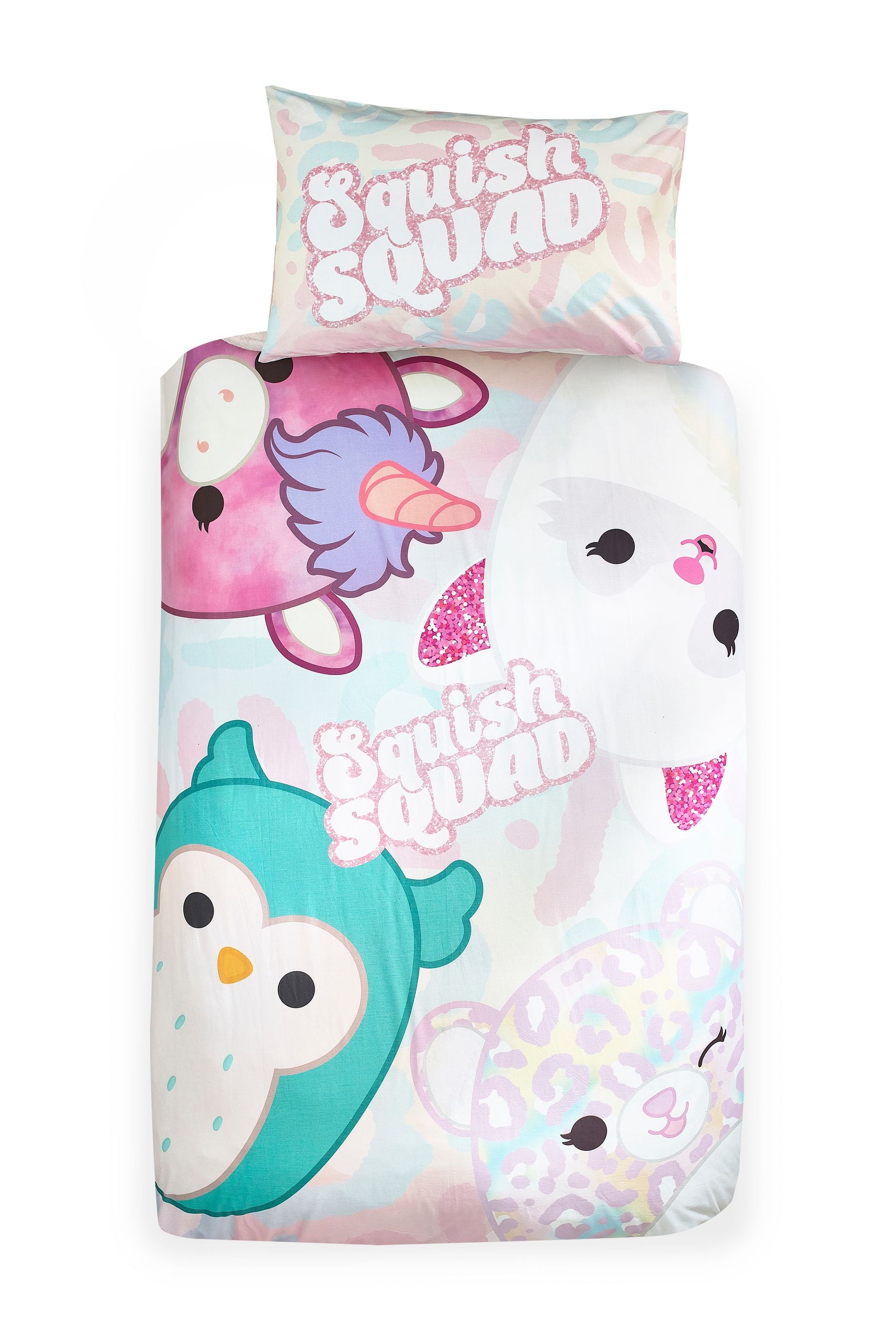 Squishmallows Pastel 100% Cotton Duvet Cover and Pillowcase Set