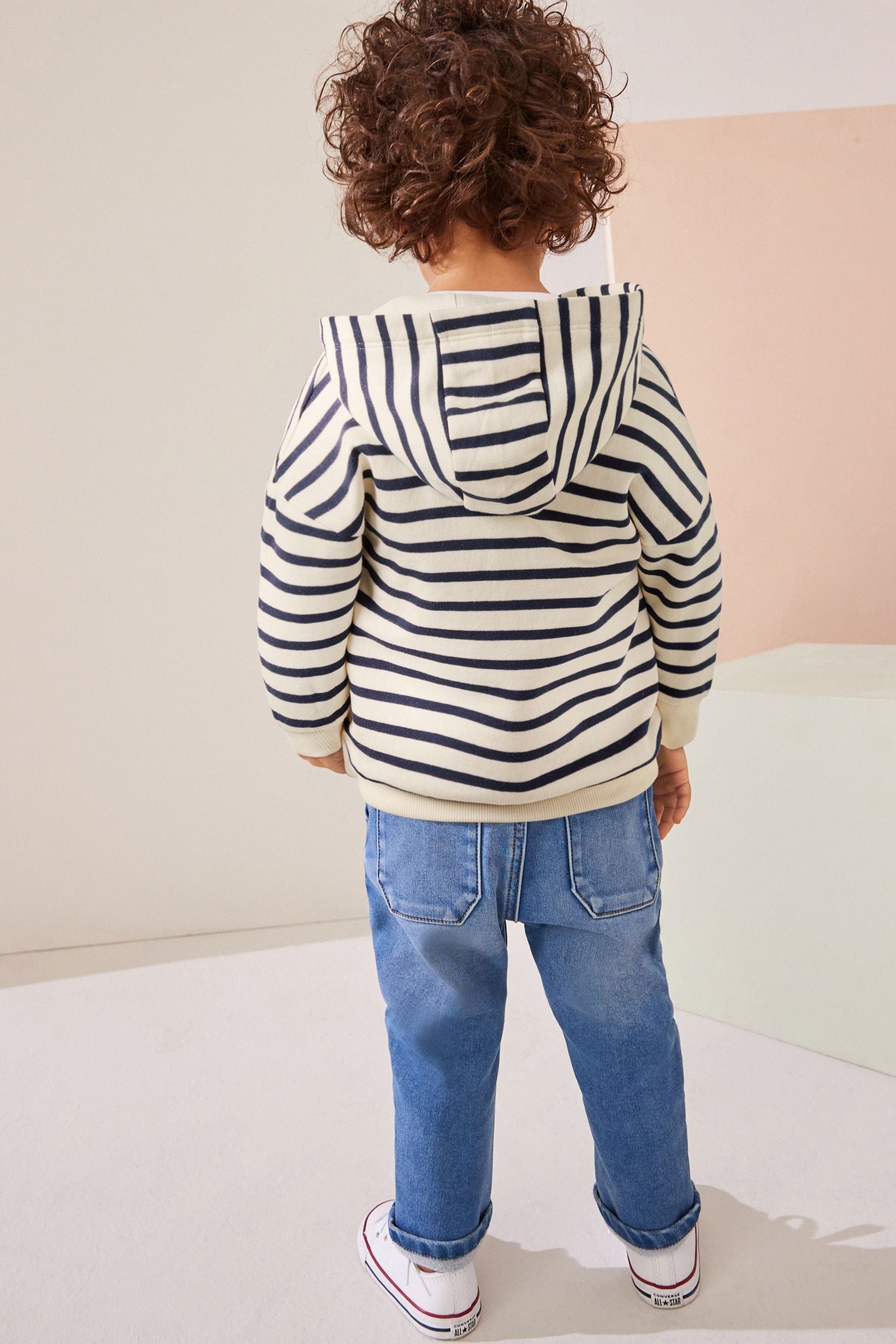 Ecru White/Navy Blue Stripe Zip Through Hoodie (3mths-7yrs)