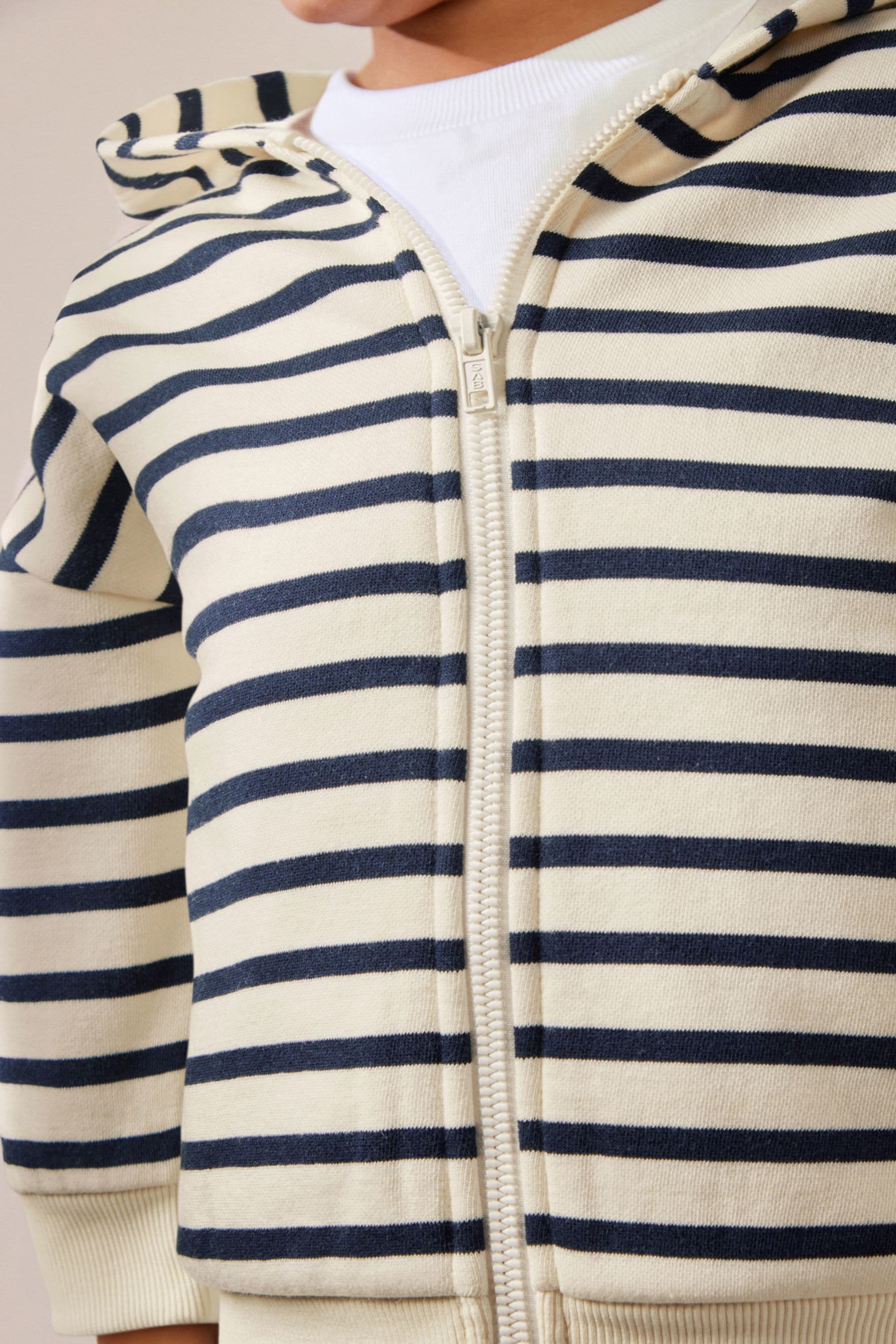 Ecru White/Navy Blue Stripe Zip Through Hoodie (3mths-7yrs)