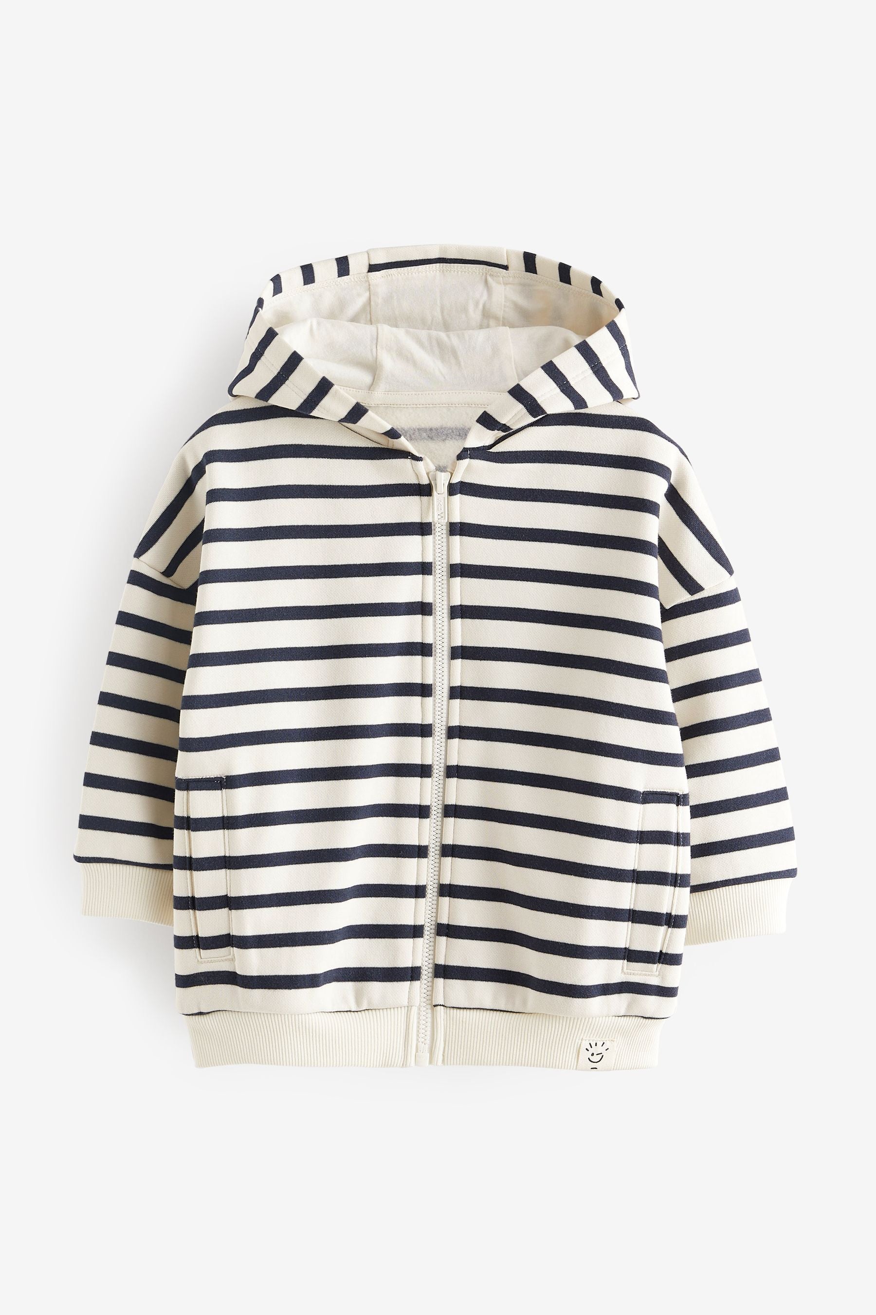 Ecru White/Navy Blue Stripe Zip Through Hoodie (3mths-7yrs)