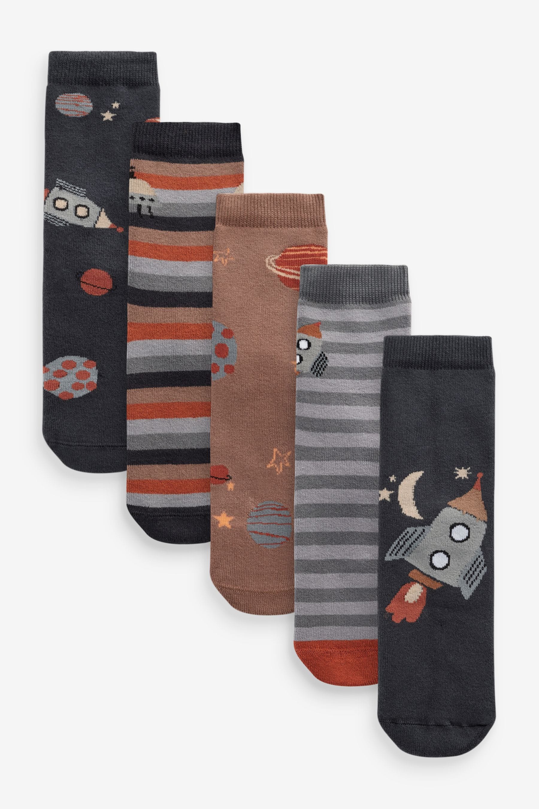 Multi Space Print Cosy Terry Cotton Rich Socks 5 Pack