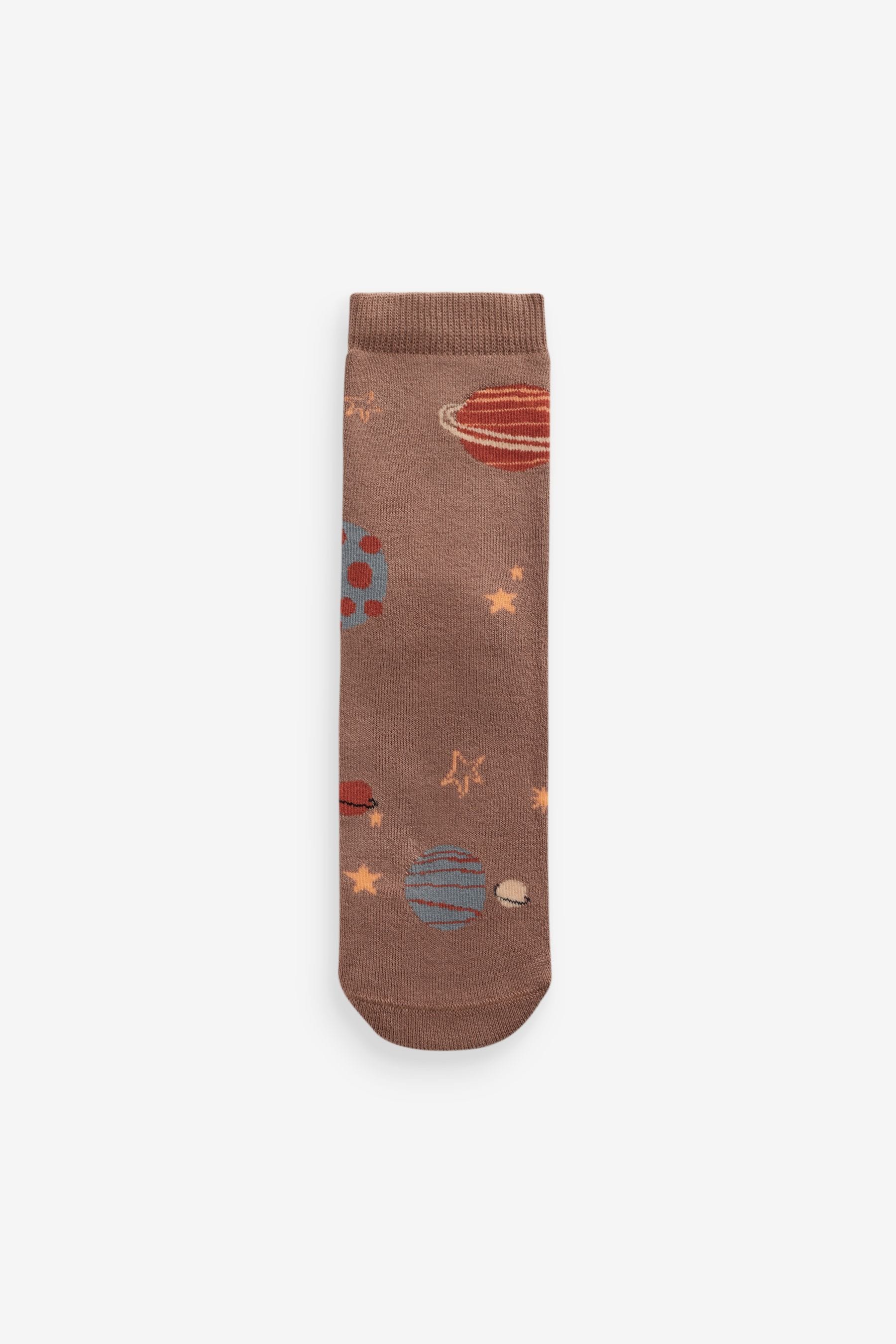 Multi Space Print Cosy Terry Cotton Rich Socks 5 Pack