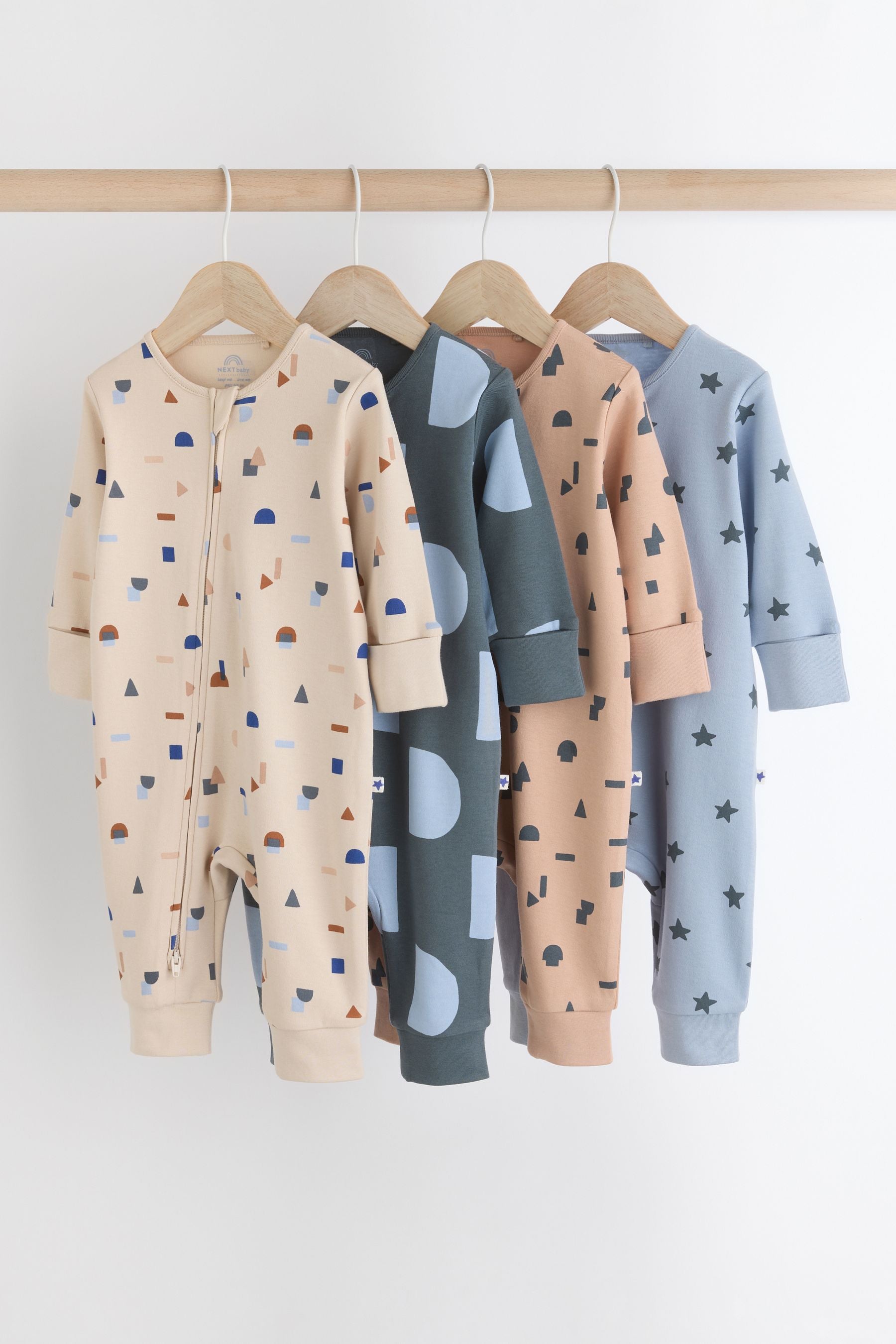 Blue 4 Pack Baby Printed Footless Sleepsuits 4 Pack (0mths-3yrs)